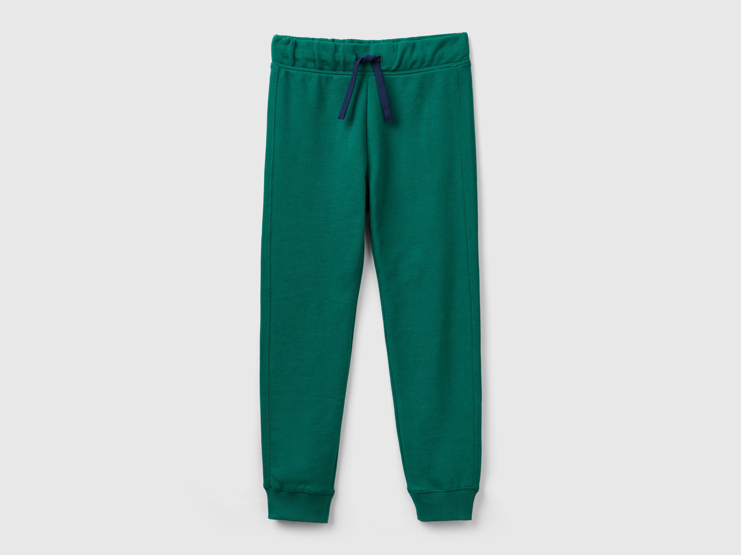 Benetton, Pantaloni In Felpa 100% Cotone, Verde Scuro, Bambini