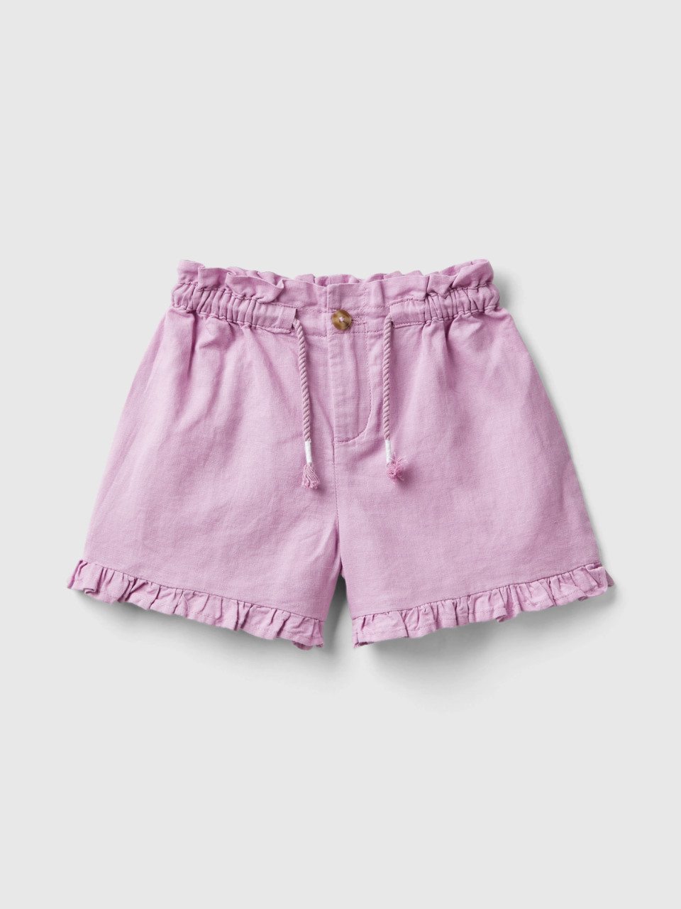 Benetton, Shorts With Drawstring In Linen Blend, Lilac, Kids