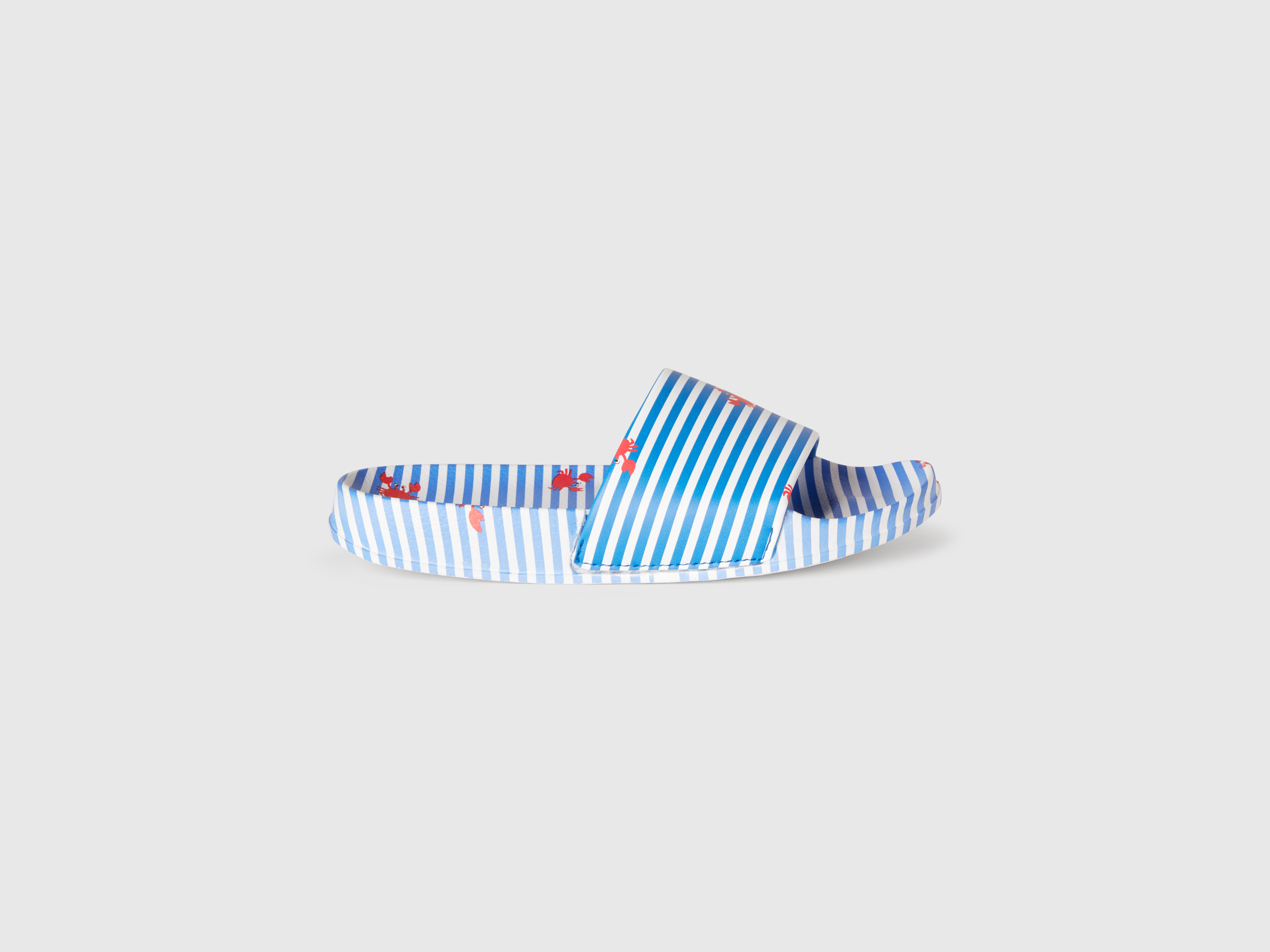 Benetton, Blue Striped Slippers With Crabs, size 6,5Y, Blue, Kids