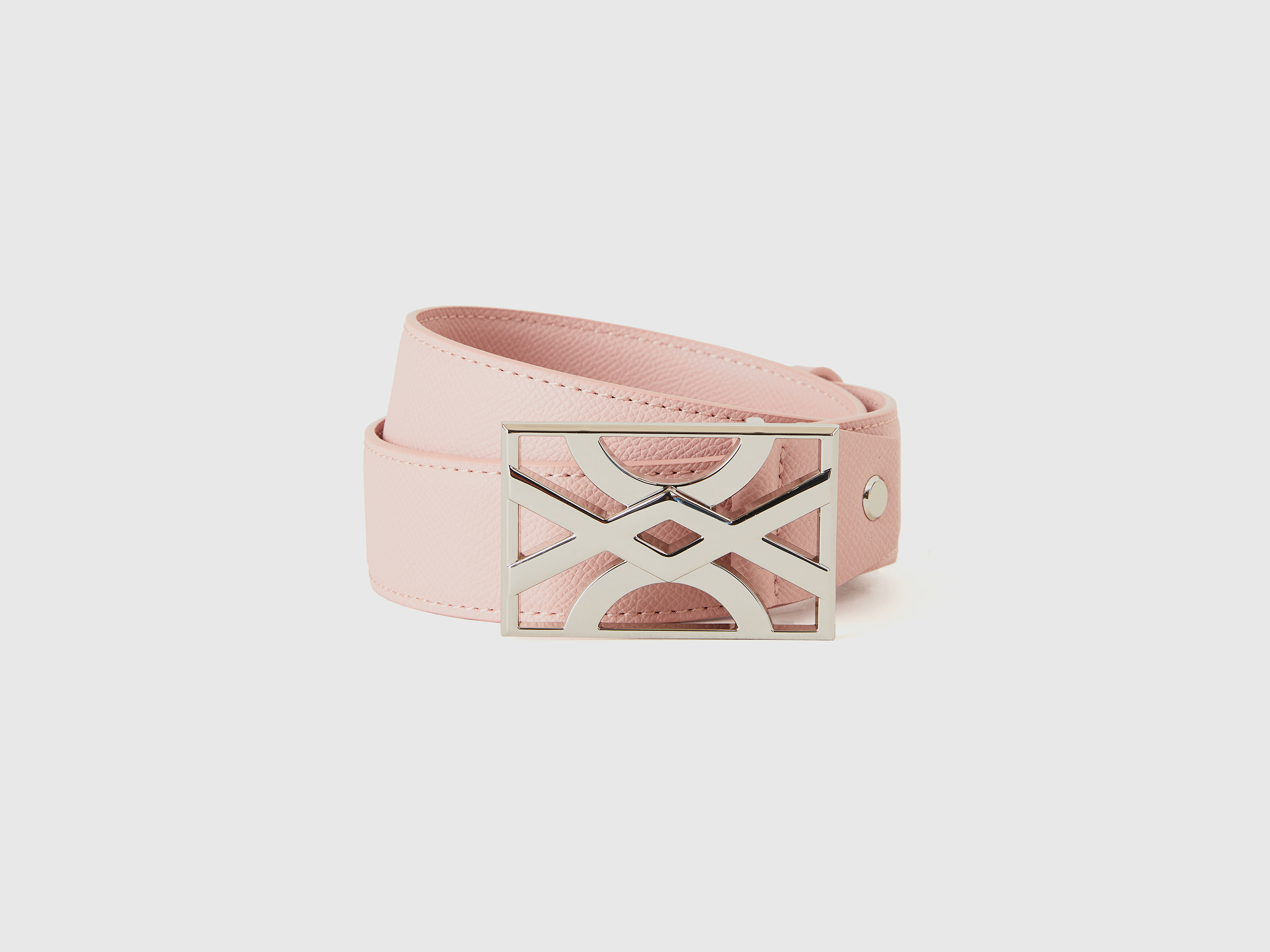 Benetton, Cintura Rosa Cipria Con Fibbia Logata, Rosa Tenue, Donna