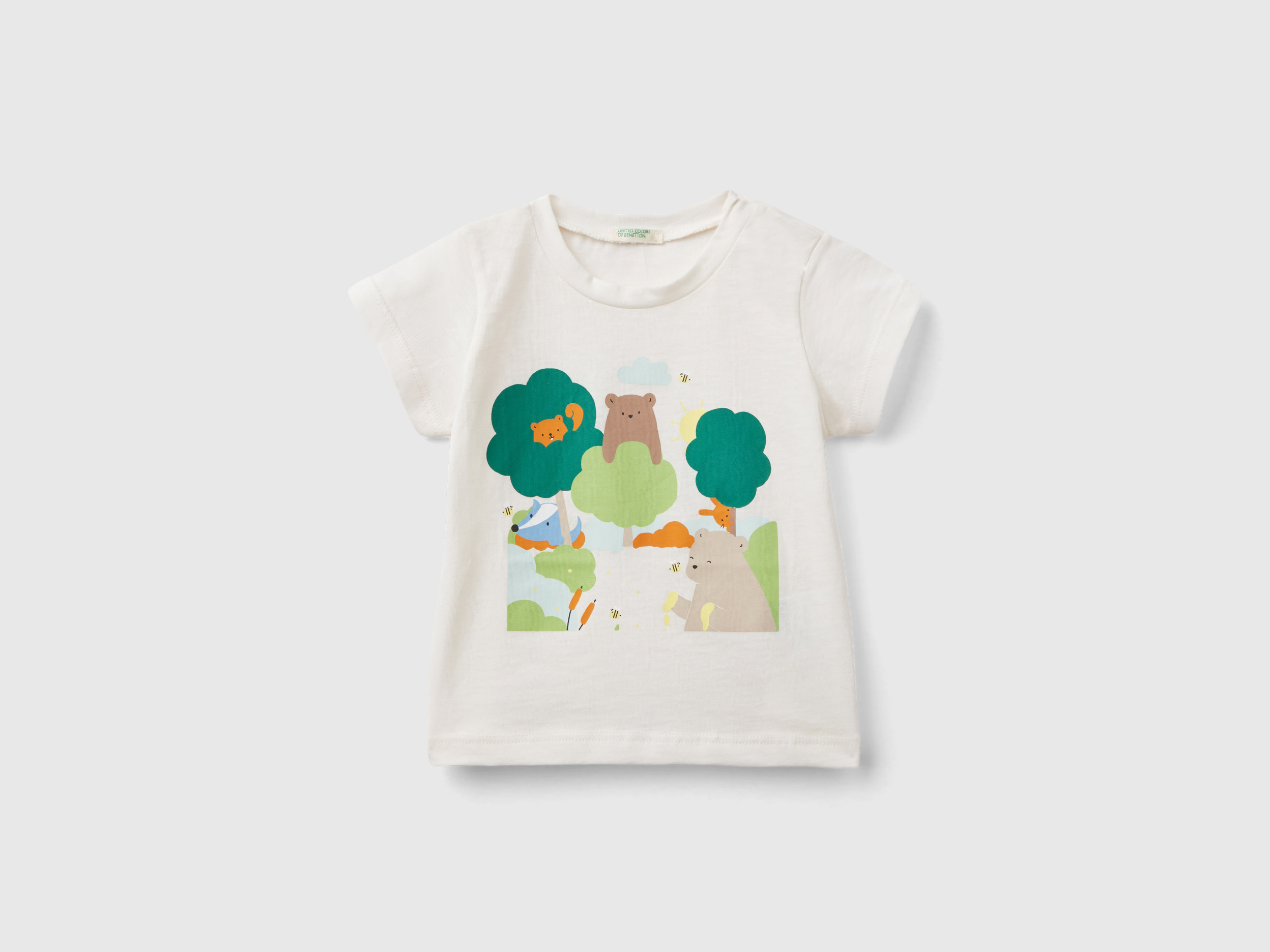 Benetton, T-shirt In Organic Cotton With Print, size 6-9, Creamy White, Kids