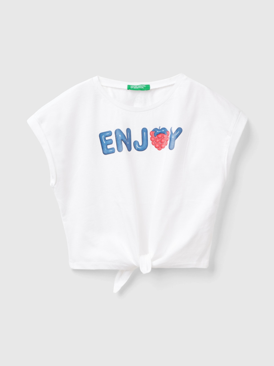 Benetton, T-shirt Mit Print Und Knoten, Weiss, female
