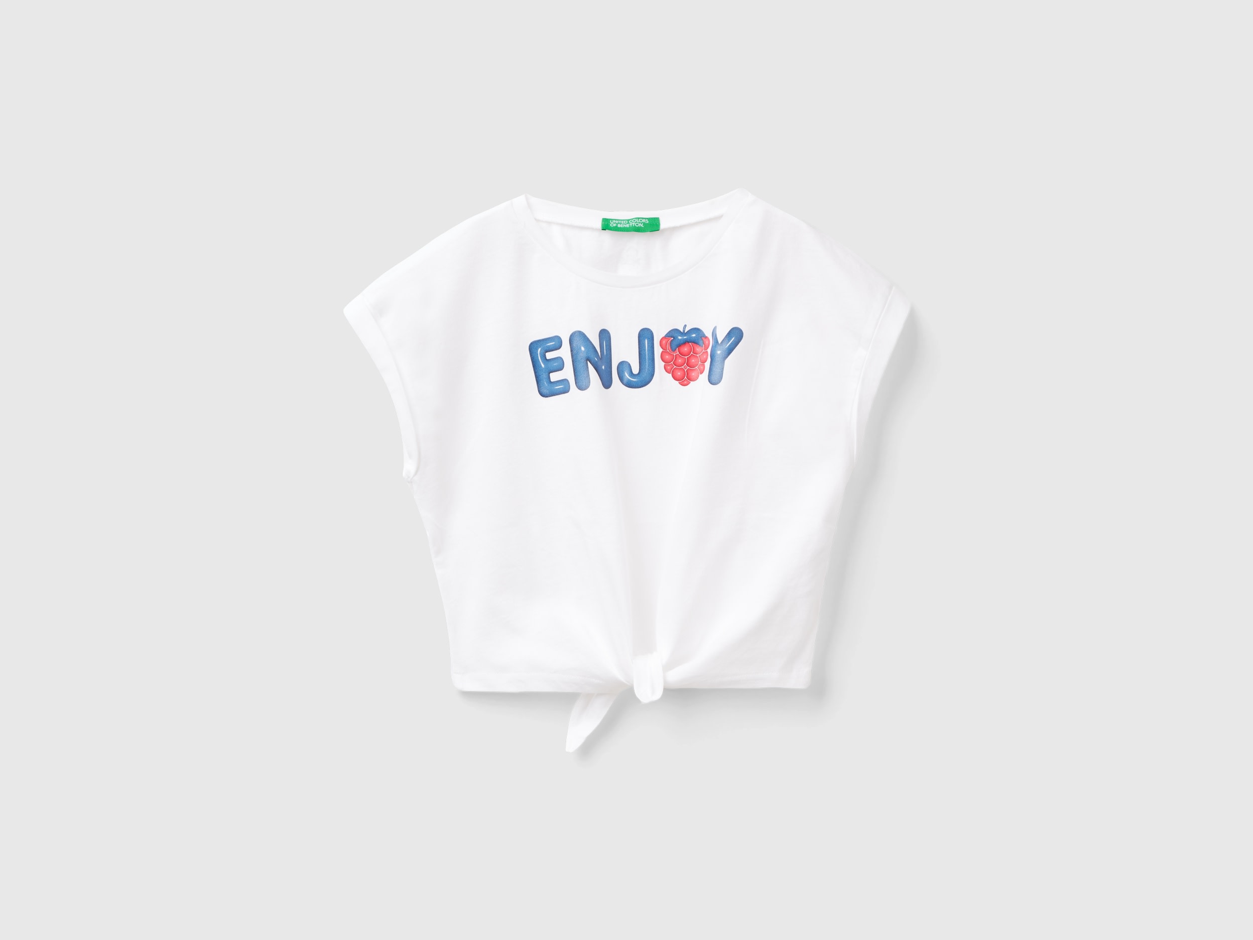 Image of Benetton, T-shirt With Print And Knot, size 2XL, White, Kids