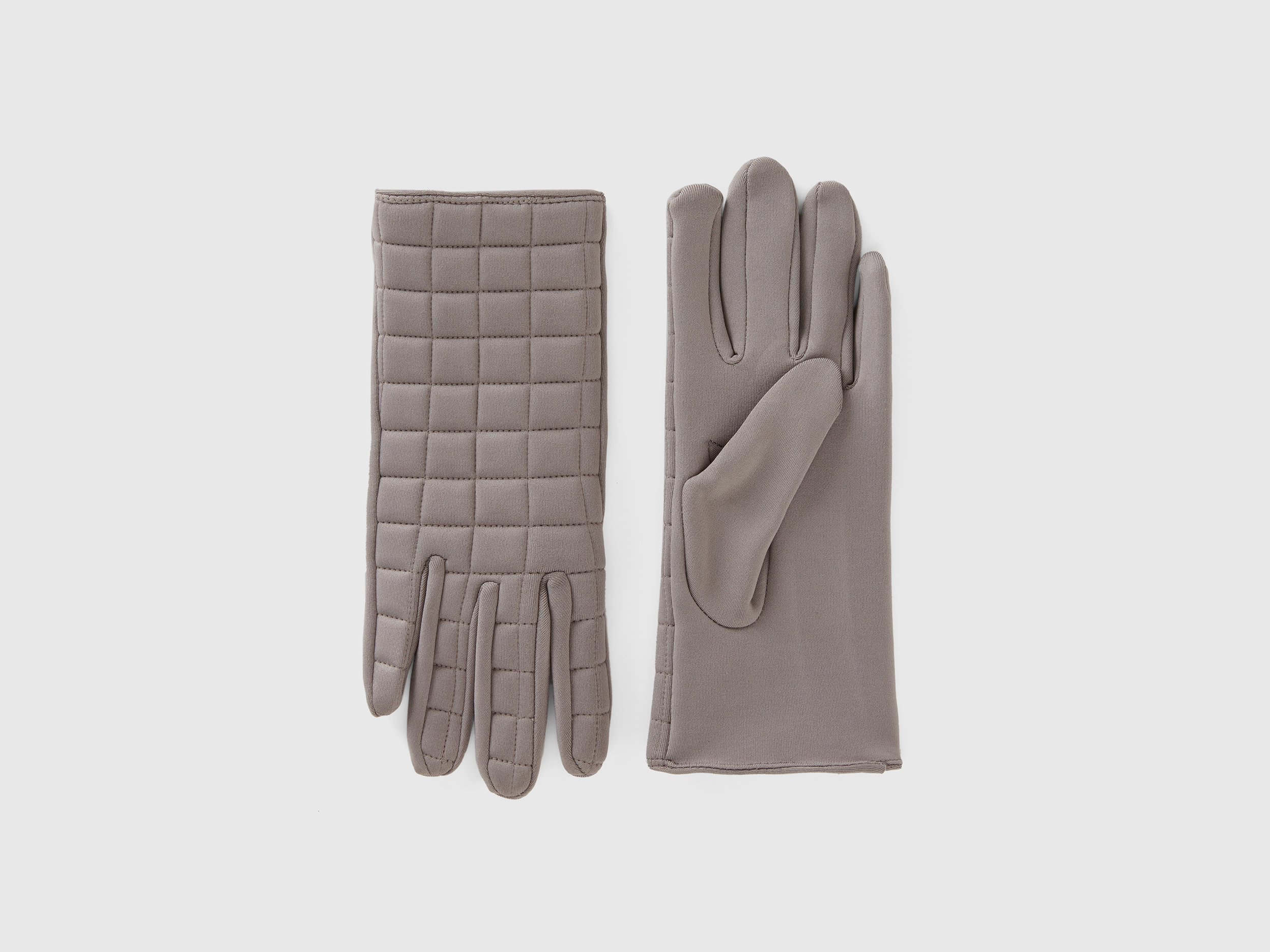 Benetton, Padded Nylon Gloves, size L, Light Gray, Women