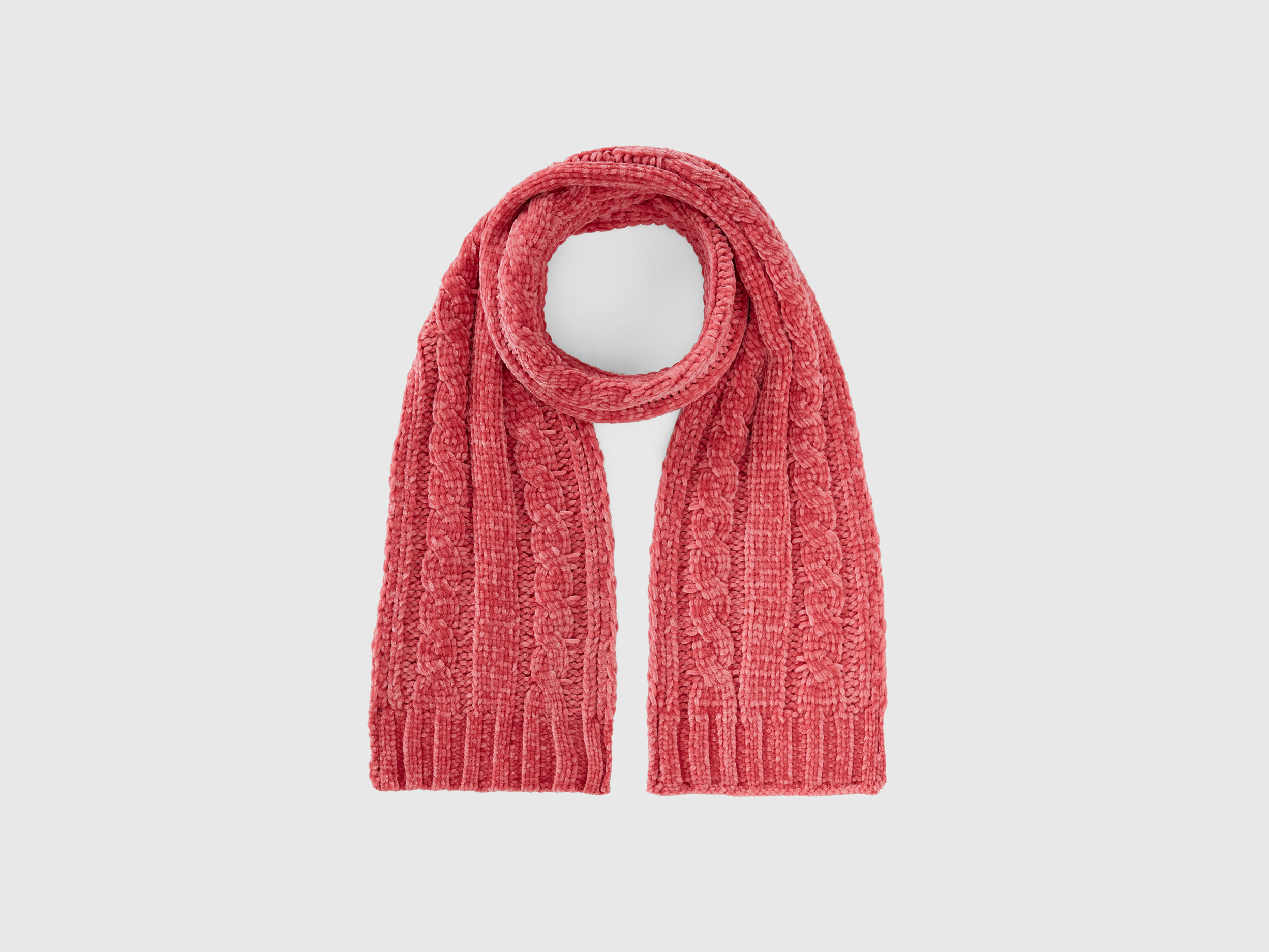Benetton, Chenille Scarf With Cable Knit, size 4-6, Pink, Kids