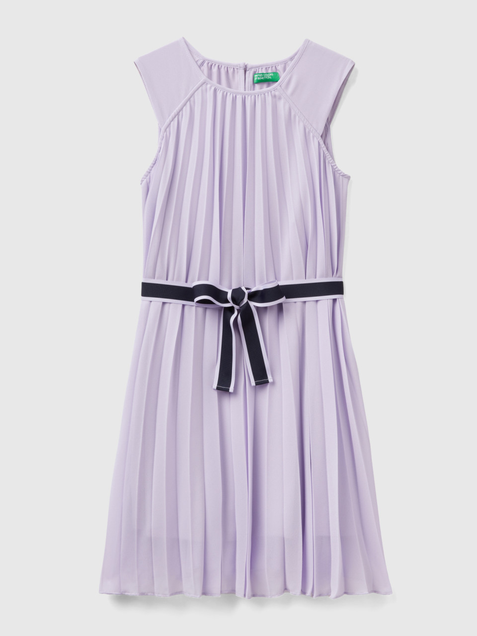 Benetton, Pleated Dress With Belt, Lilac, Kids