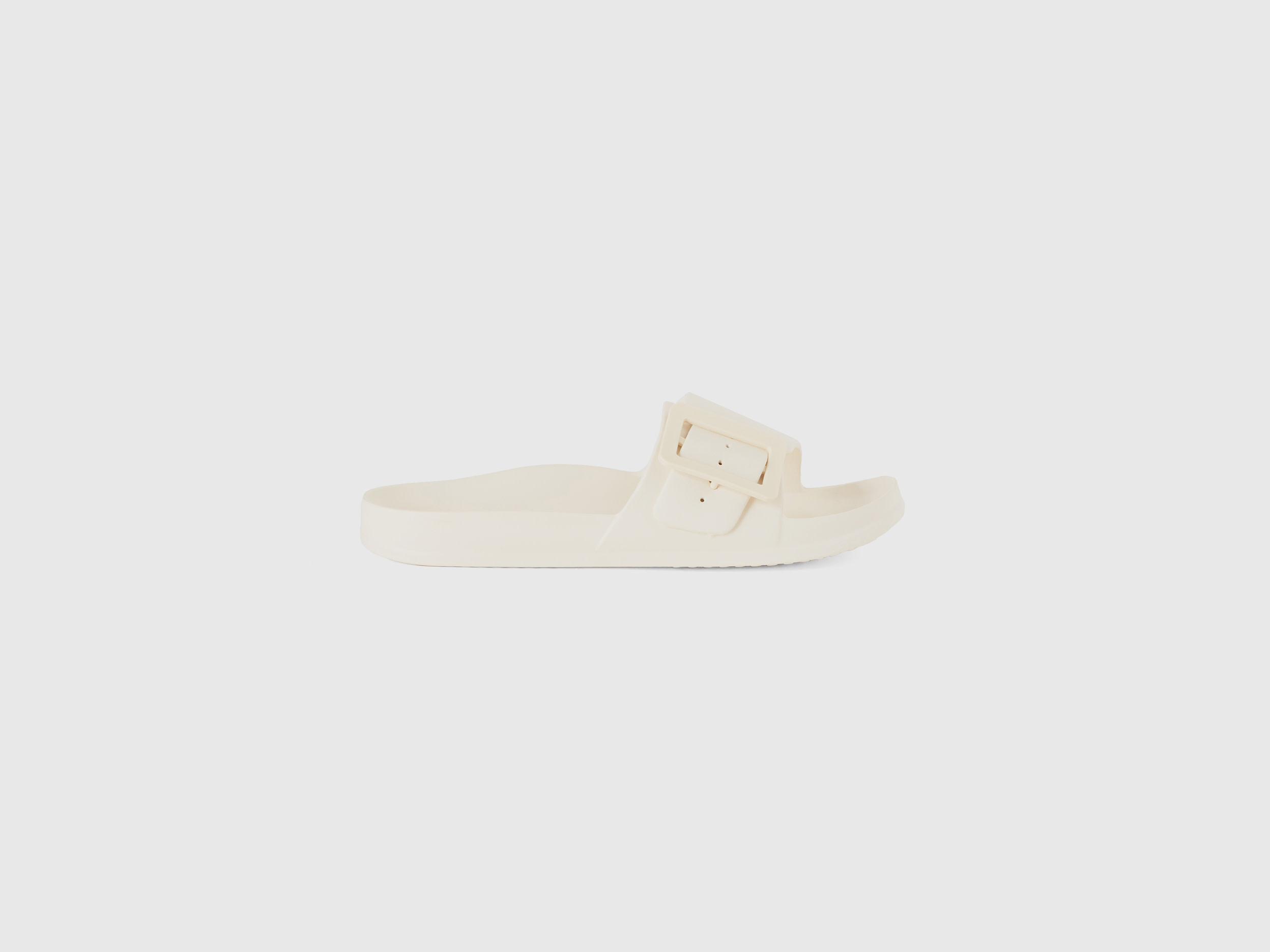 Benetton, Ciabatte Con Fascia E Cinturino, Bianco Panna, Donna