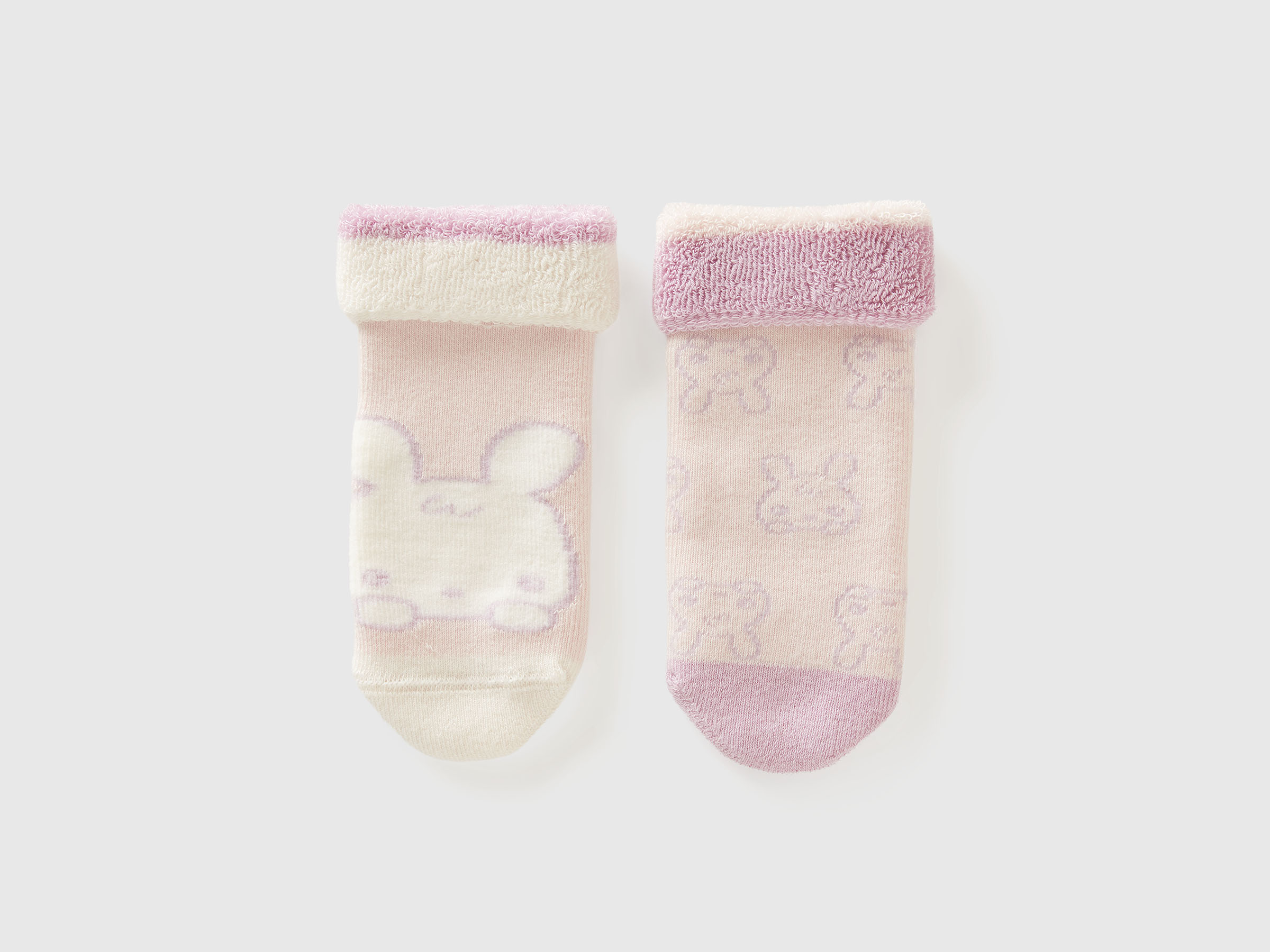 Benetton, Set Of Non-slip Socks With Bunnies, Size: 0-3, Pastel Pink, Kids