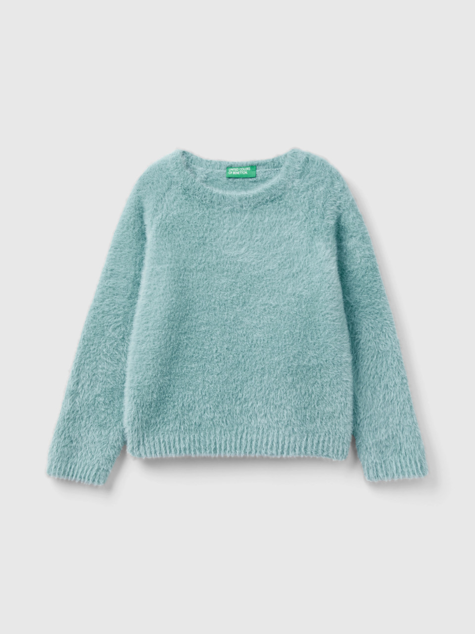 Benetton, Sweater With Faux Fur, Aqua, Kids