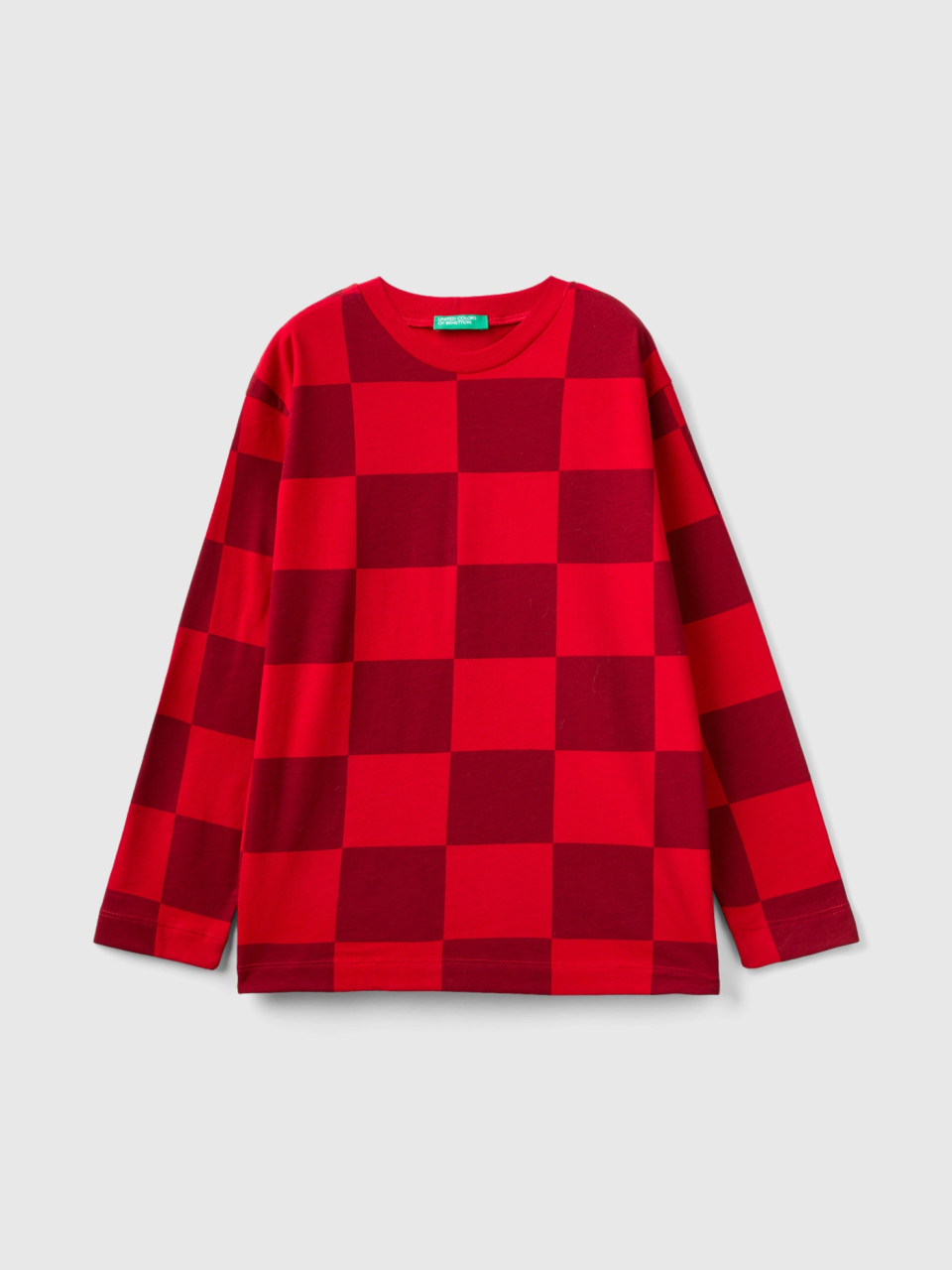Benetton, Warm Checkered T-shirt, Red, Kids