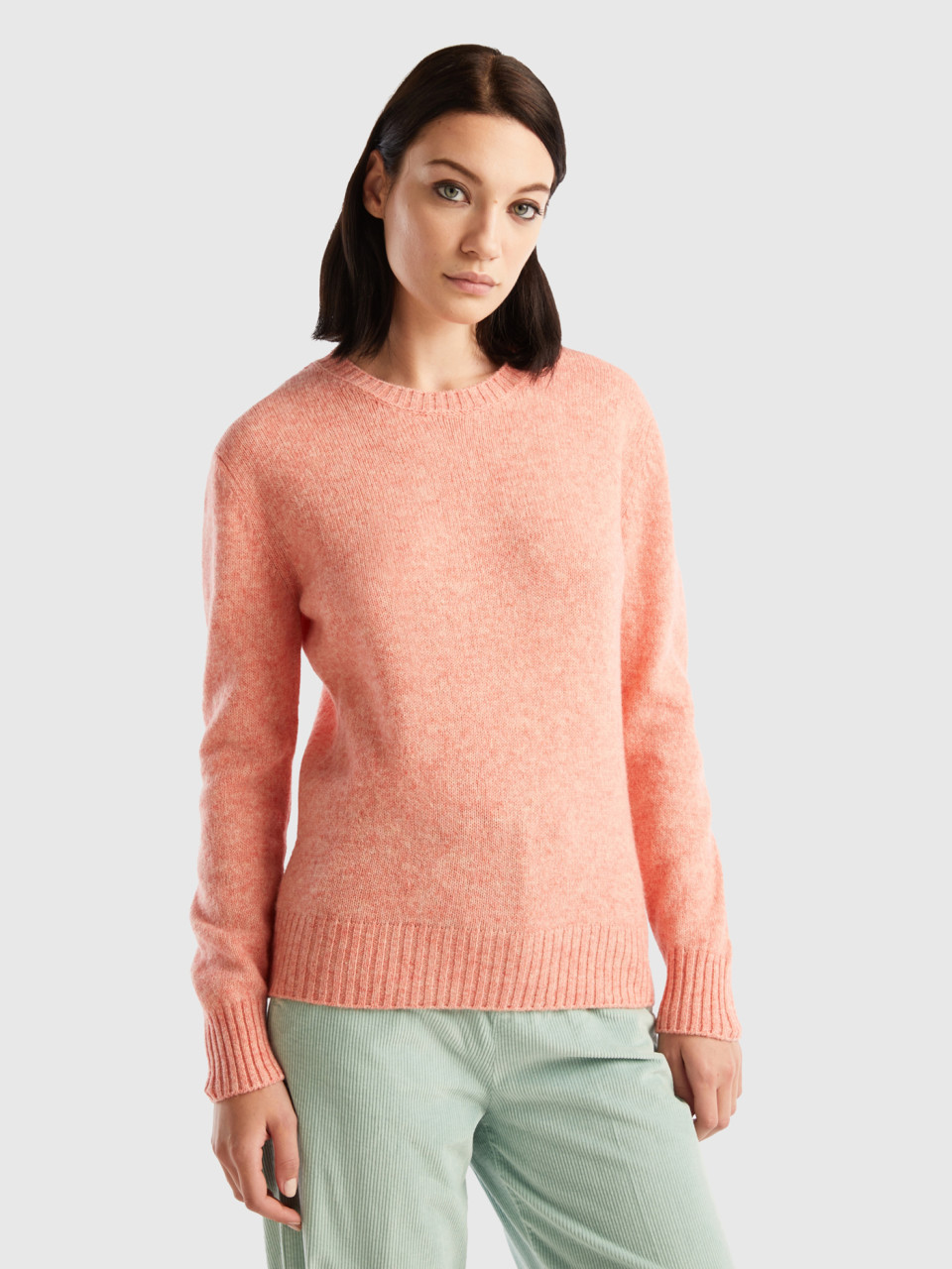 Benetton, Sweater In Pure Shetland Wool, Salmon, Women