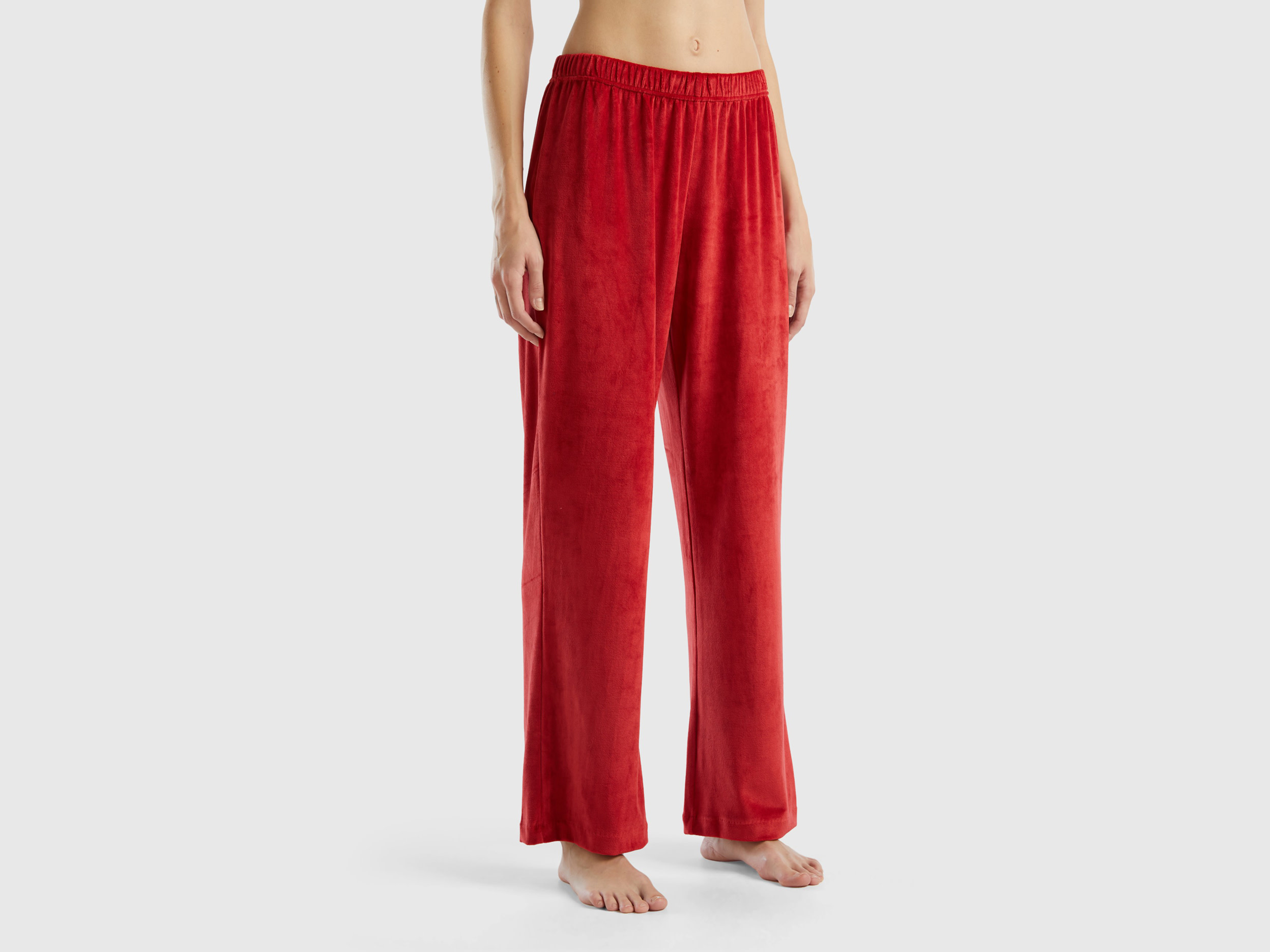 Benetton, Velour Palazzo Trousers, size L, Red, Women