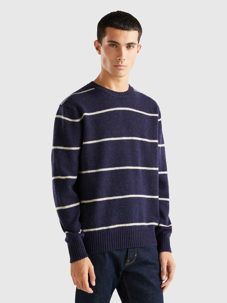 Benetton, Sweater In Pure Shetland Wool, Dark Blue, Men