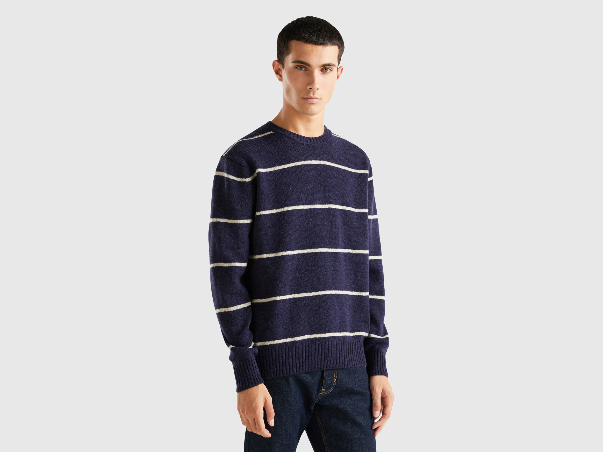 Benetton, Sweater In Pure Shetland Wool, size S, Dark Blue, Men