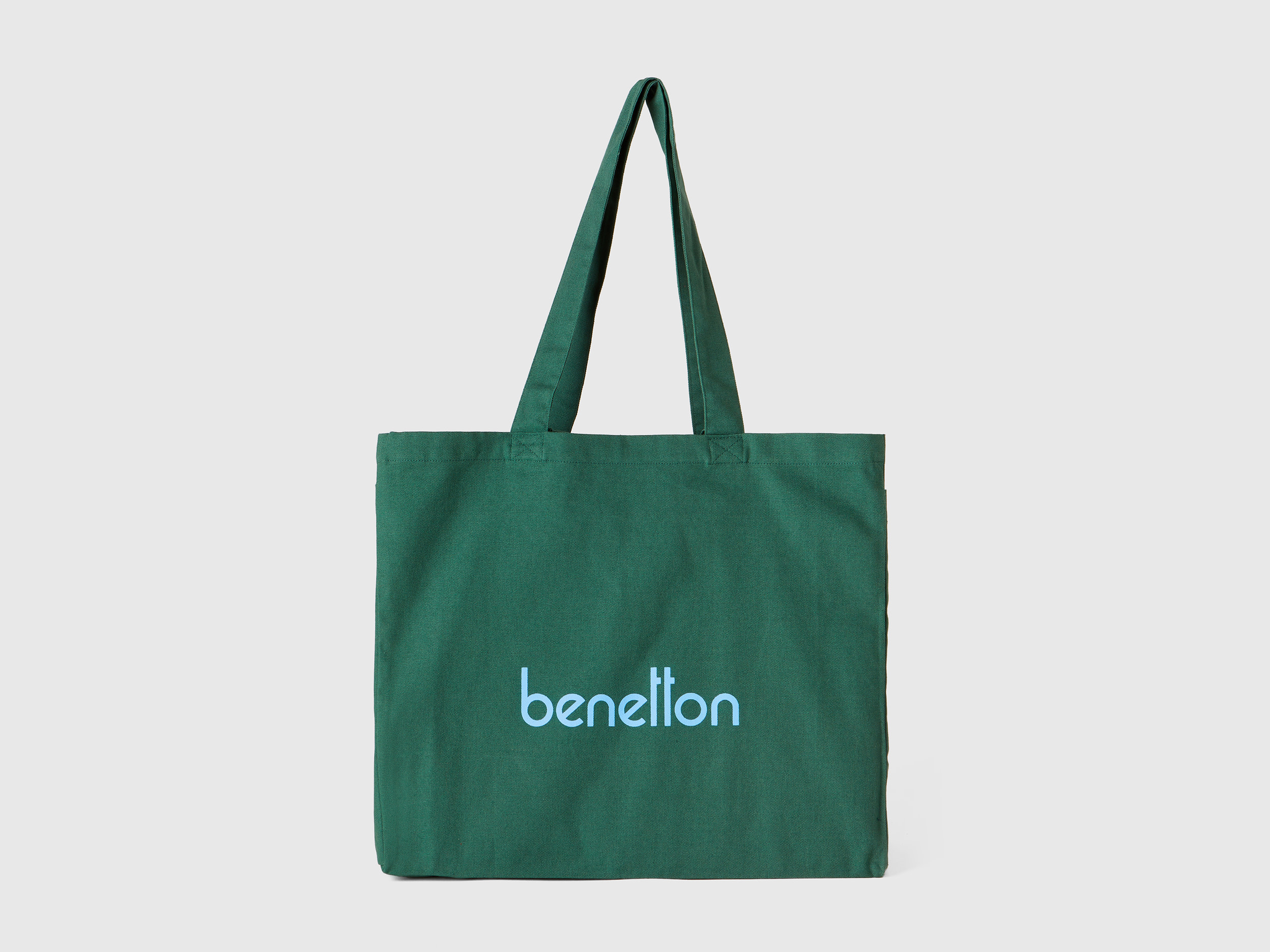 Benetton, Military Green Tote Bag In Pure Cotton, Verde Militare, Donna
