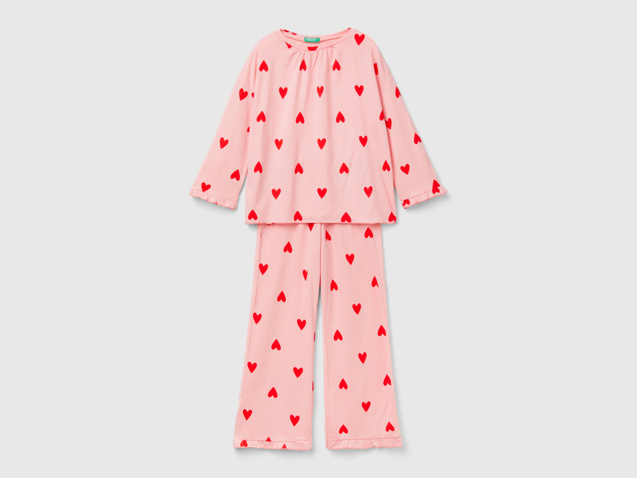 Benetton, Langer Pyjama Mit Herzen-print, size XL, Pink, female