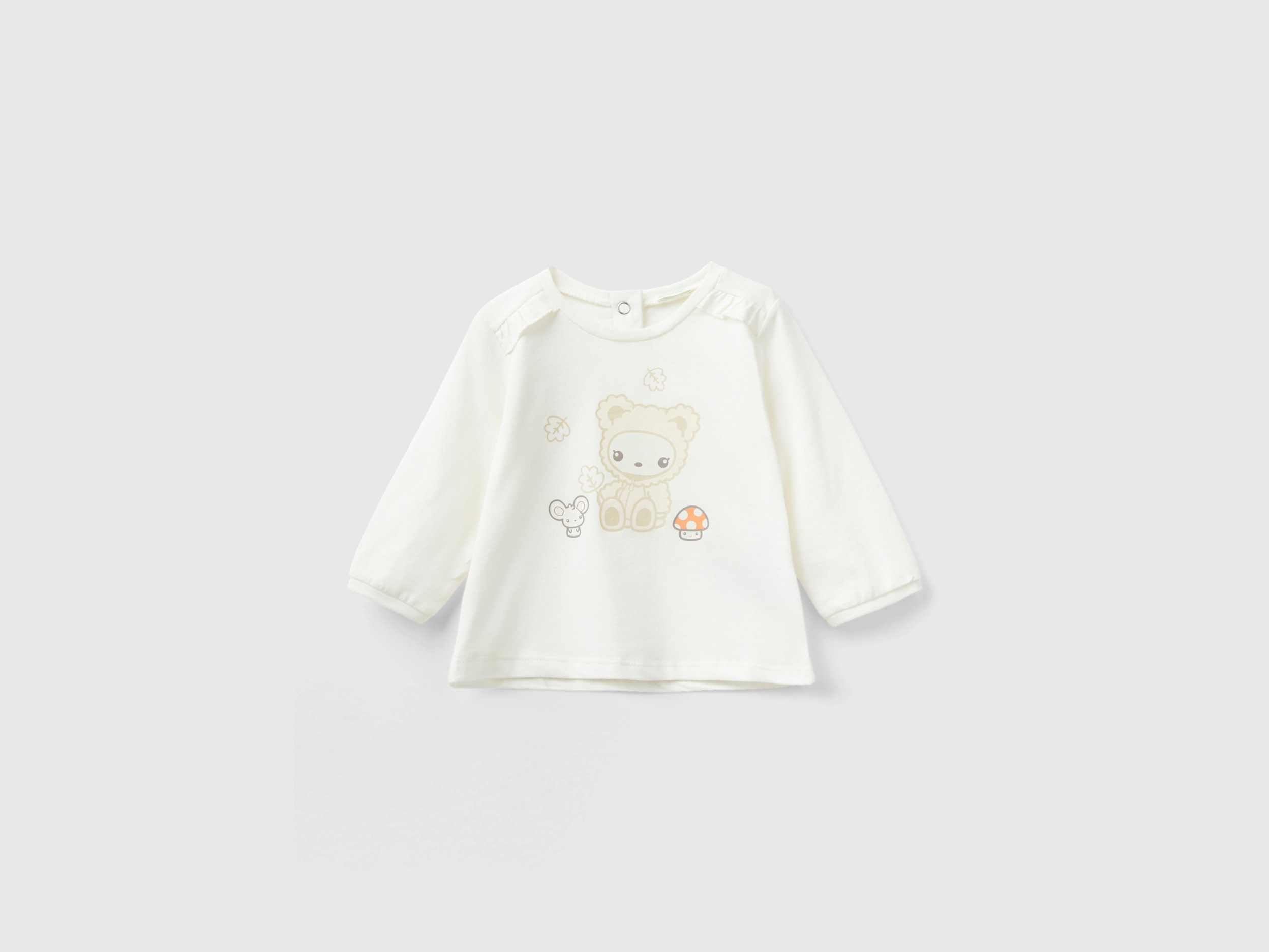 Benetton, T-shirt In Warm Cotton With Rouches, size 0-1, Creamy White, Kids