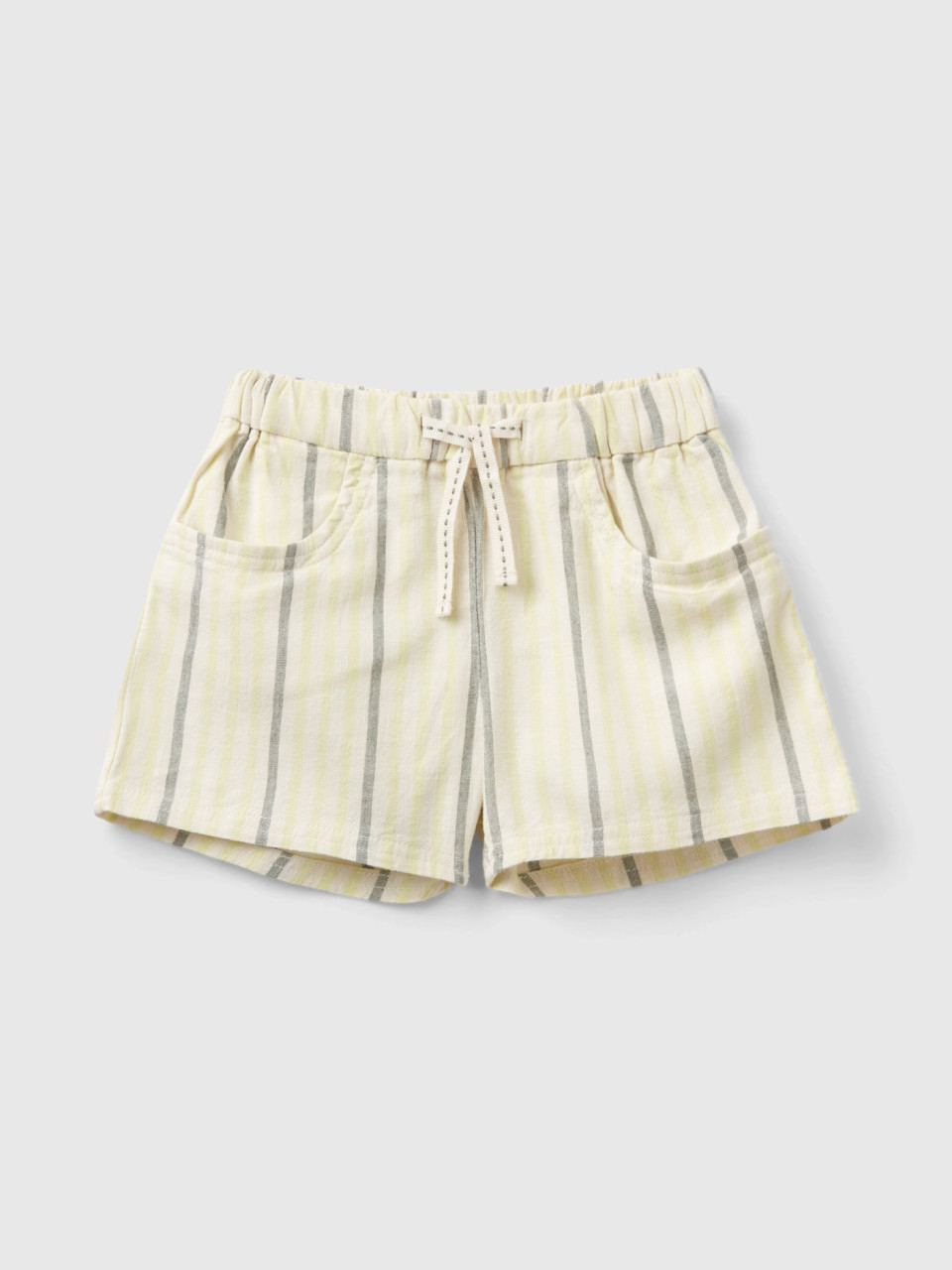 Benetton, Striped Shorts In Cotton Blend, Vanilla, Kids