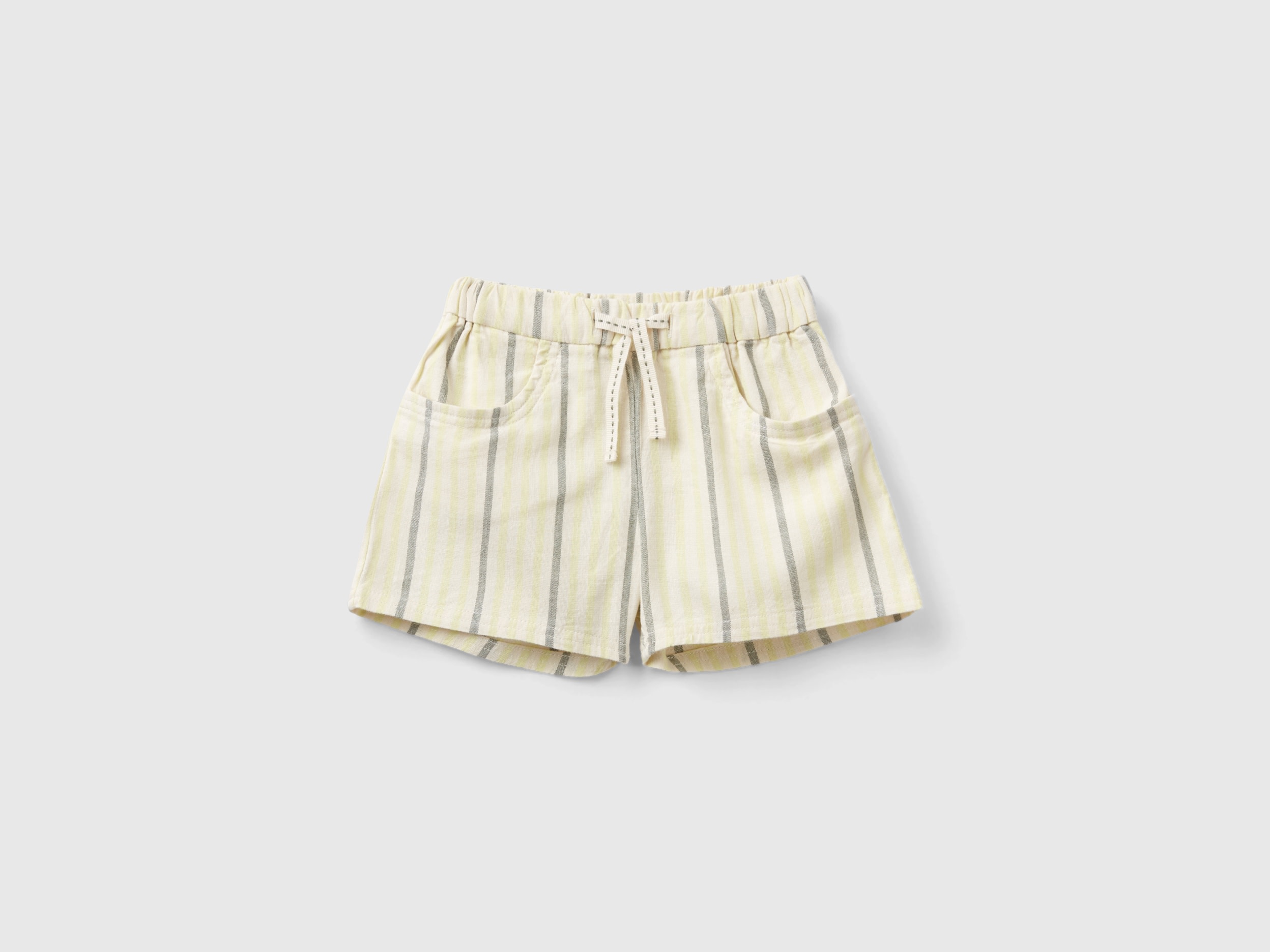 Benetton, Bermuda A Righe In Misto Cotone, Vaniglia, Bambini