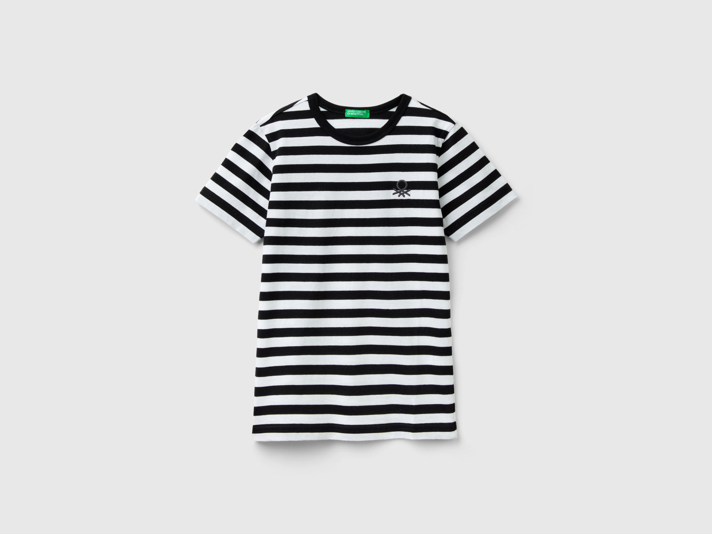 Benetton, Striped 100% Cotton T-shirt, size M, Black, Kids