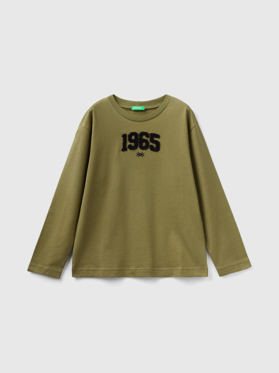 Benetton, T-shirt Chaud En 100 % Coton Bio, Kaki, Enfants