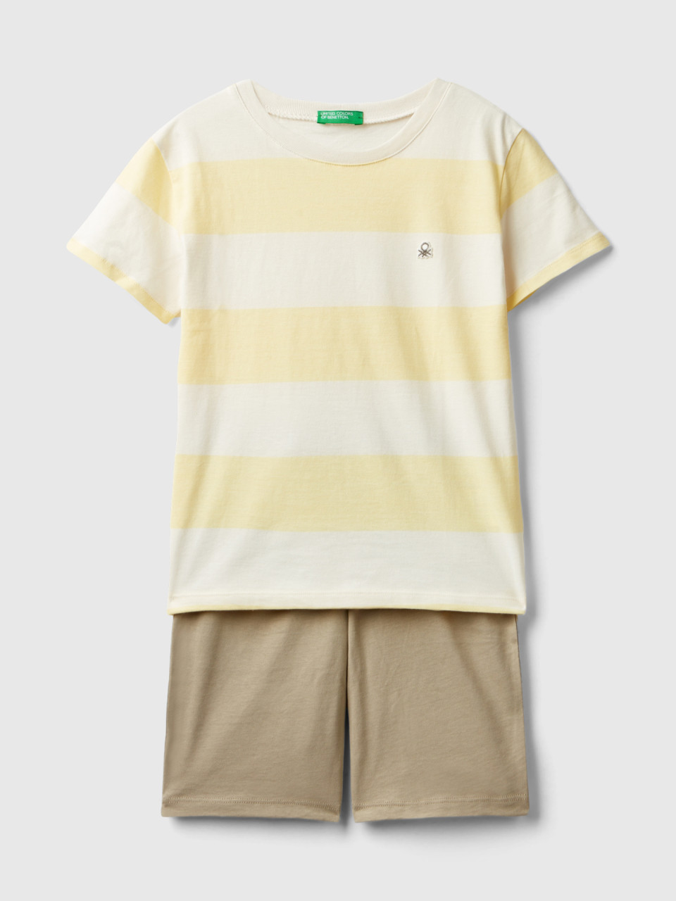 Benetton, Pyjamas In Ribbed Knit, Vanilla, Kids