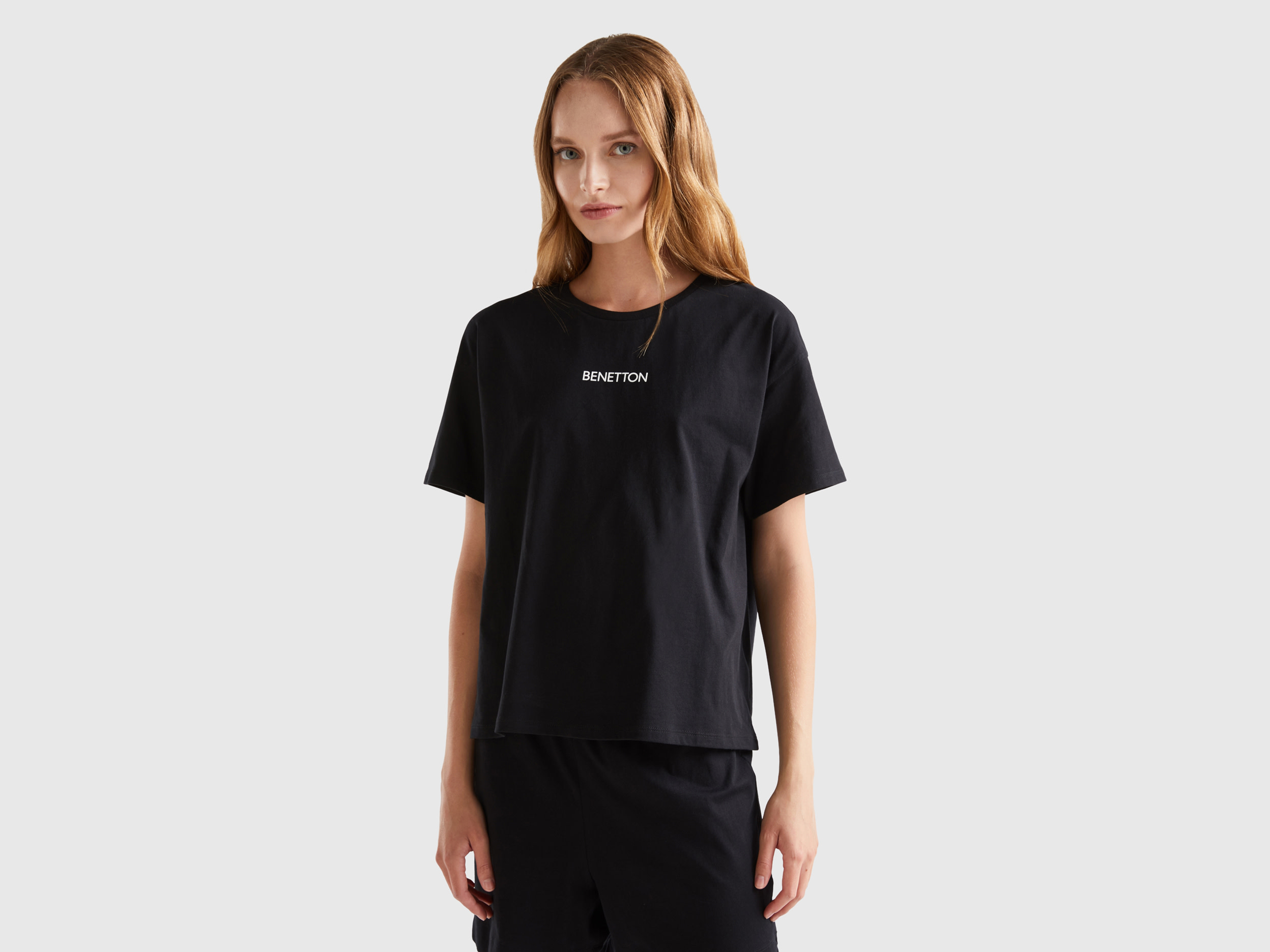 Benetton, 100% Cotton T-shirt, size M, Black, Women