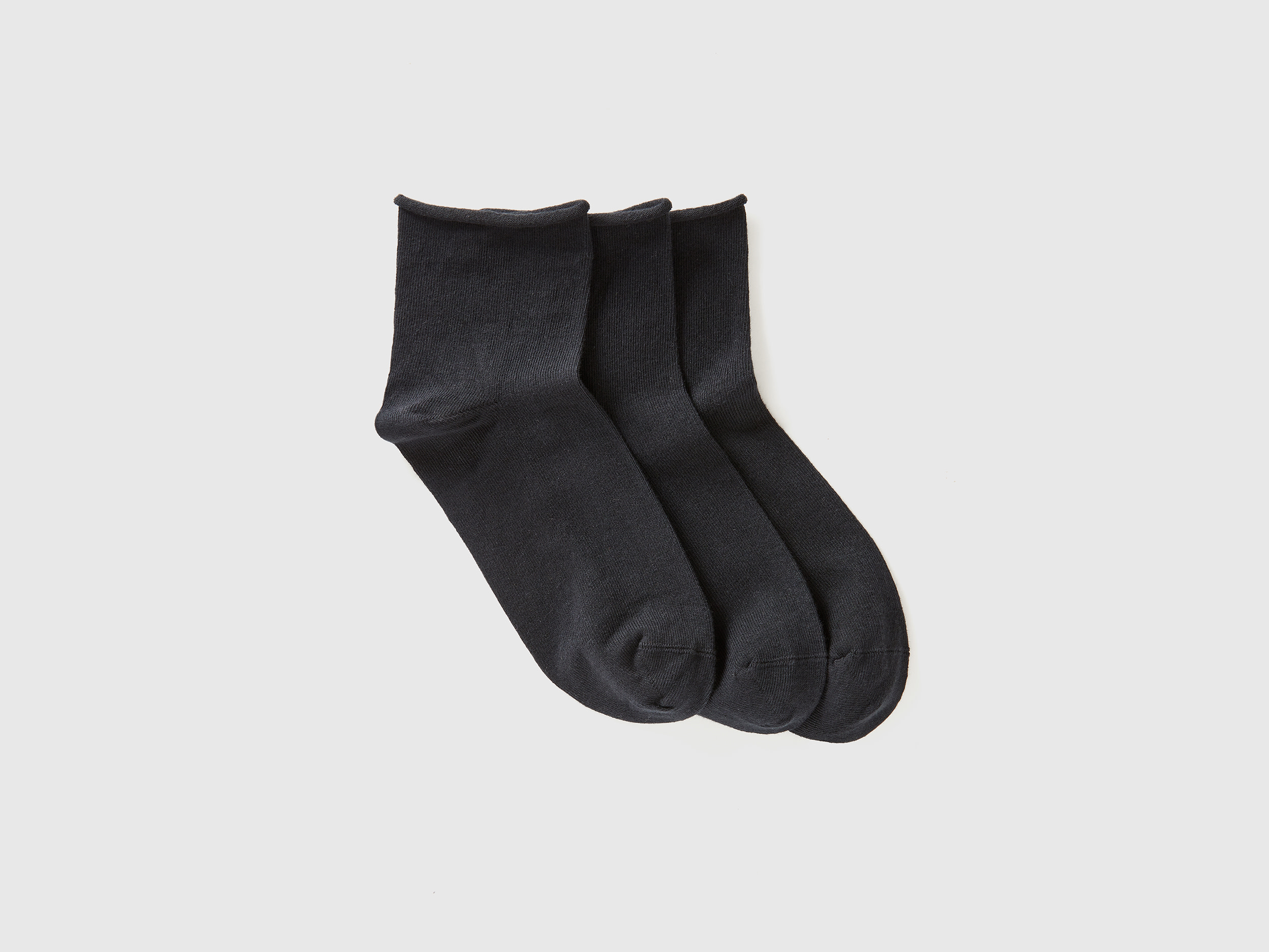 Benetton, Tre Paia Di Calzini Corti, Nero, Donna