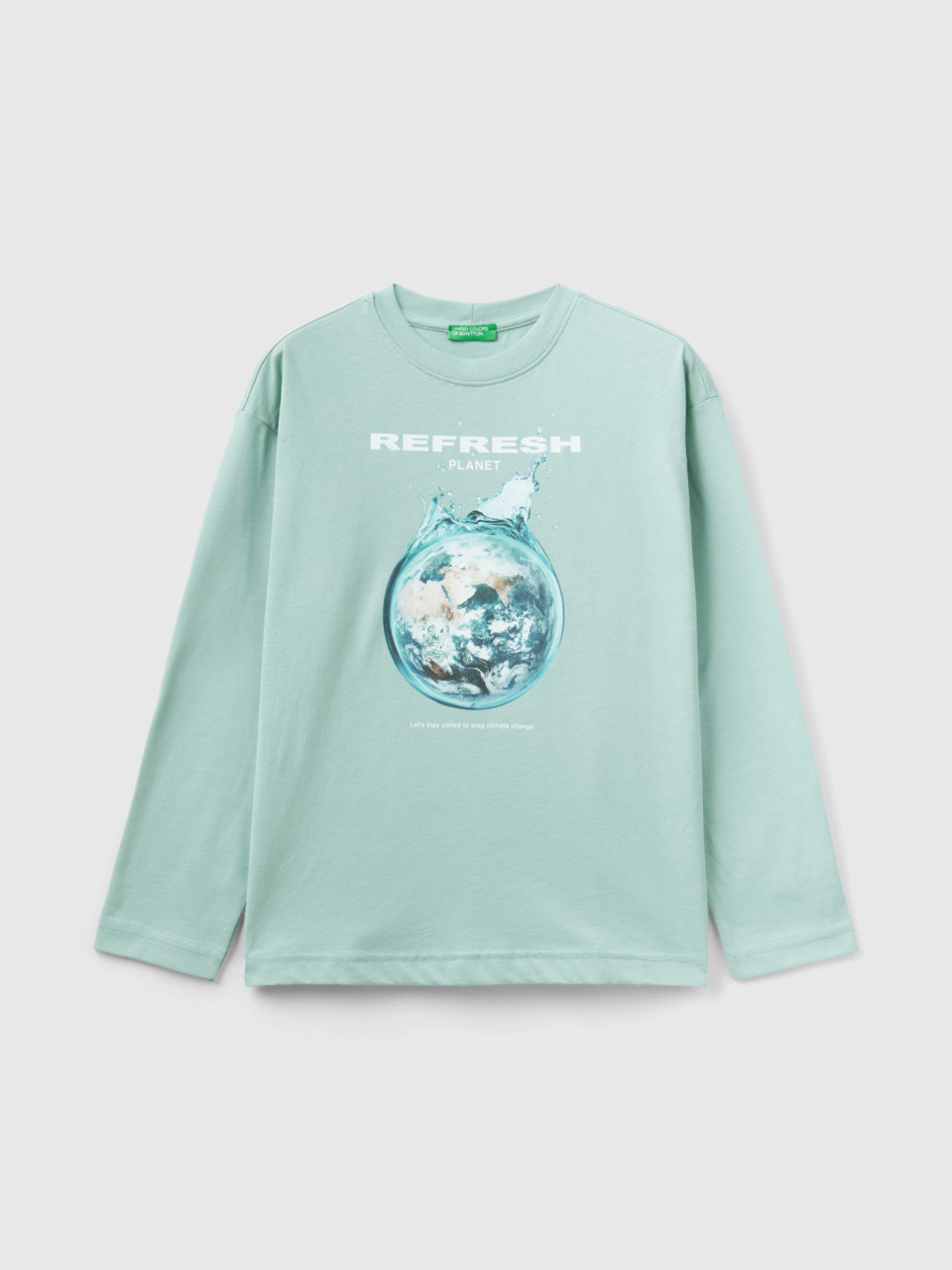 Benetton, T-shirt In Warm Cotton With Print, Aqua, Kids