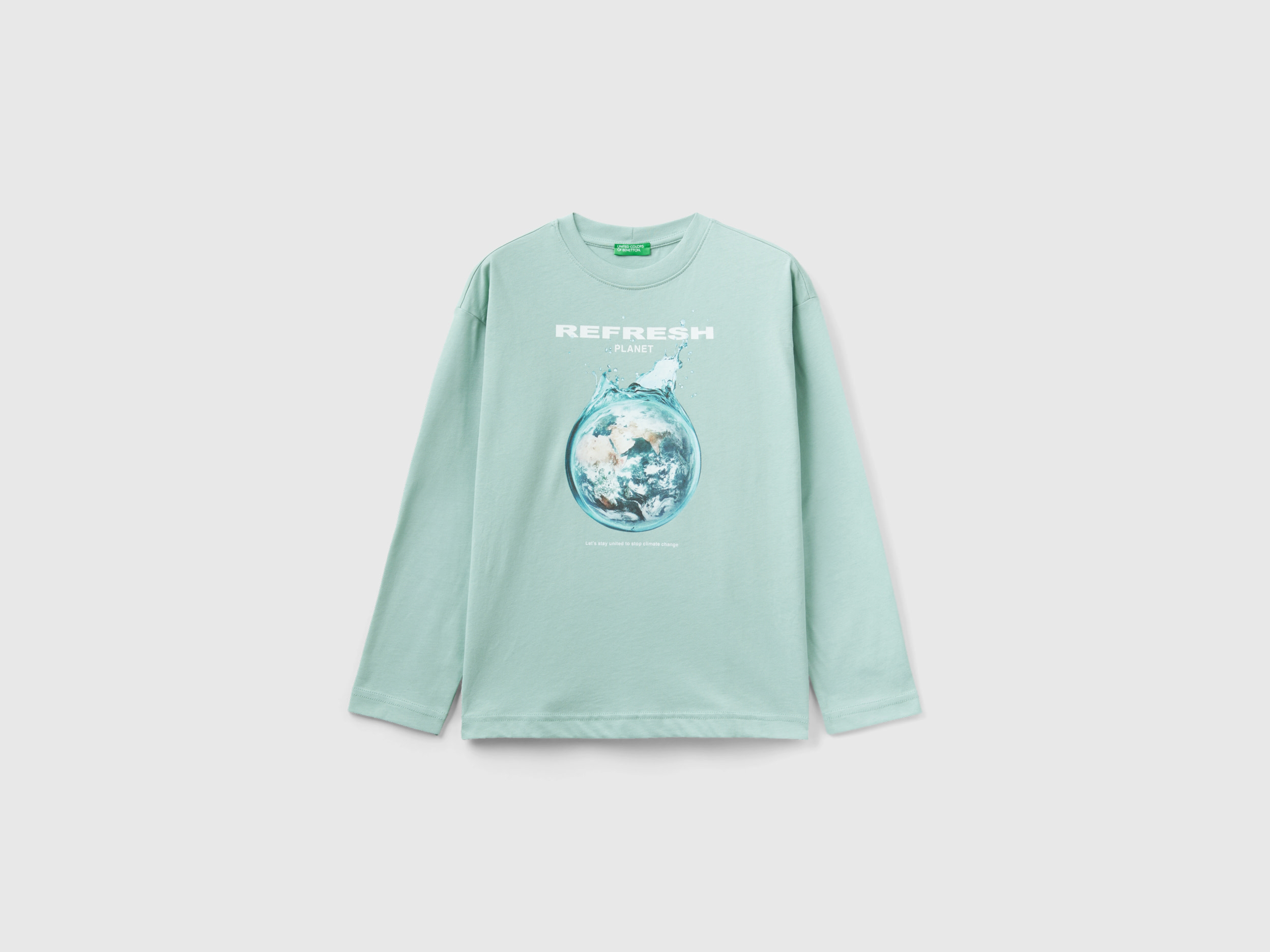 Benetton, T-shirt In Warm Cotton With Print, size 2XL, Aqua, Kids