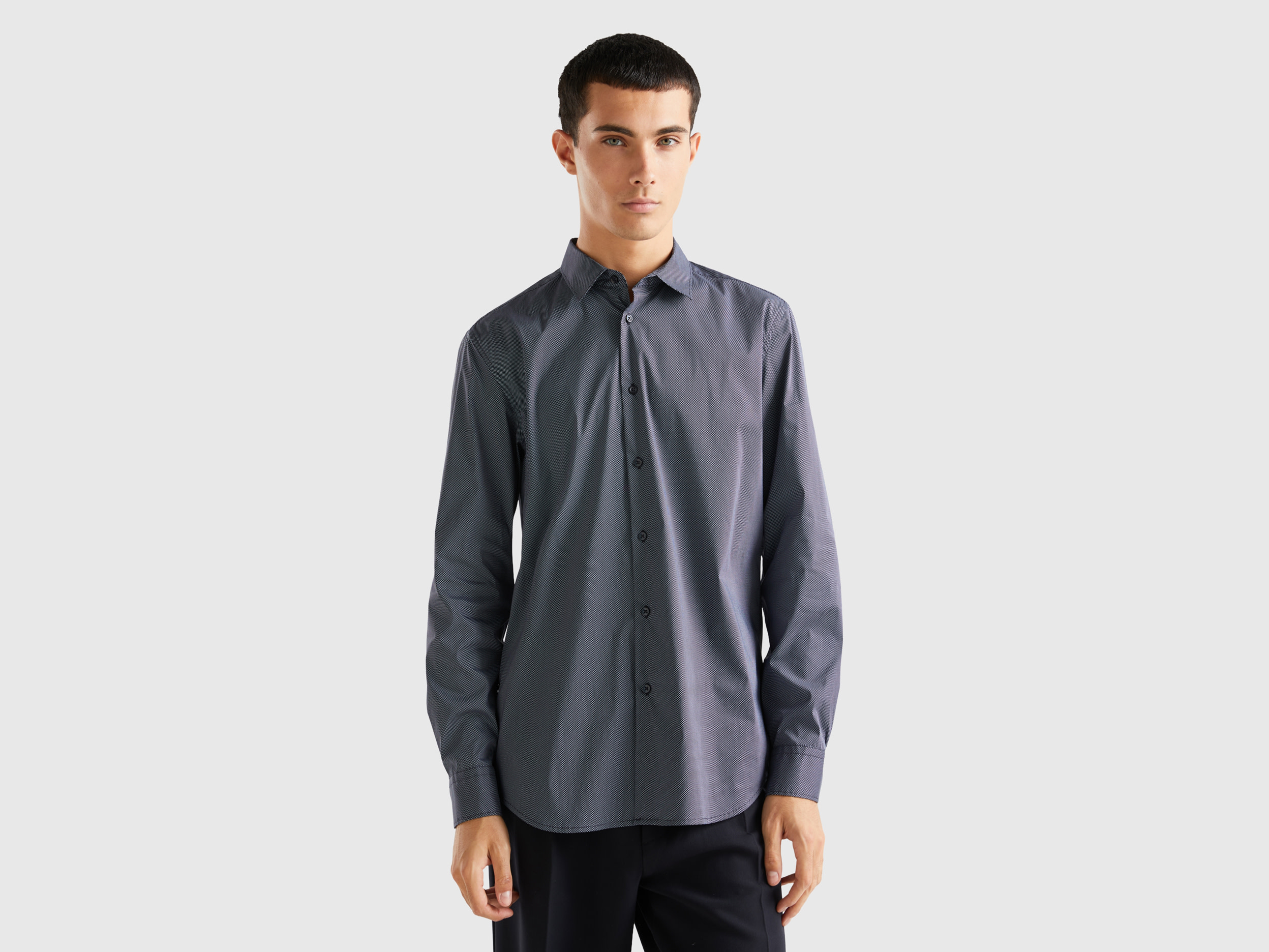 Benetton, Patterned Slim Fit Shirt, size M, Dark Gray, Men