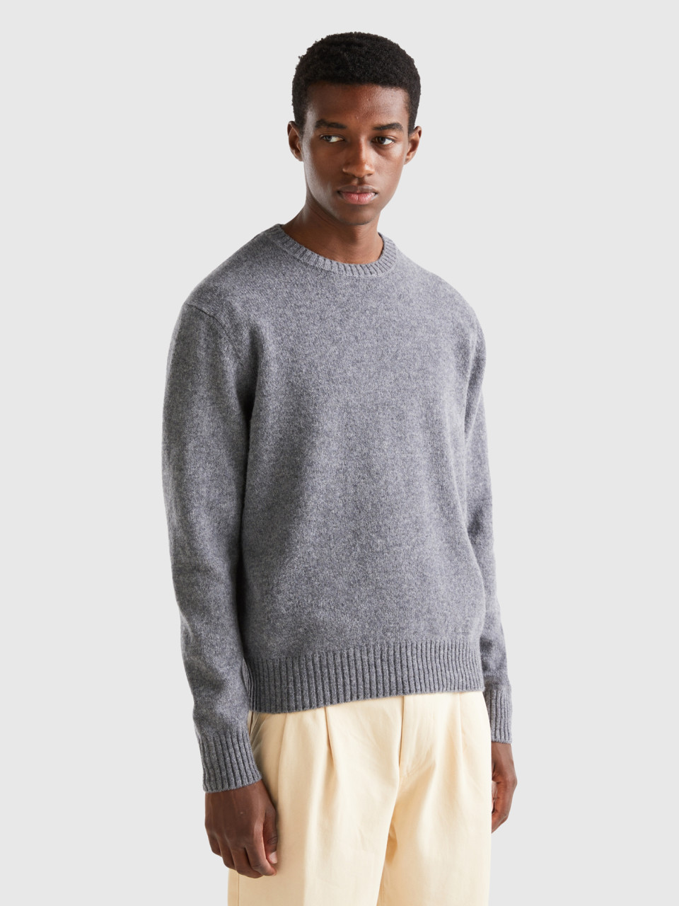 Benetton, Sweater In Shetland Wool, Dark Gray, Men