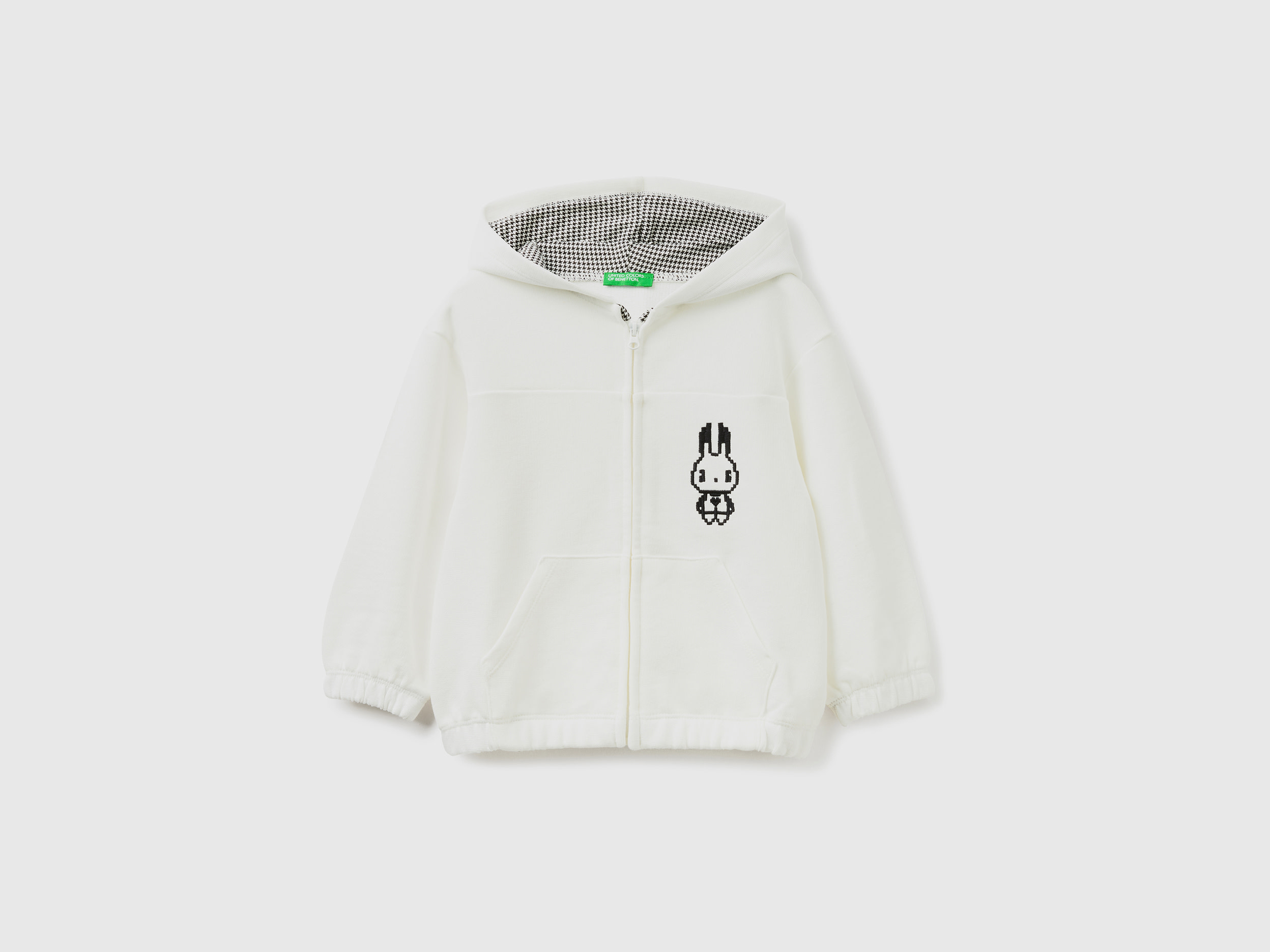 Benetton, Sweatshirt With Pixel Embroidery, size 12-18, Creamy White, Kids