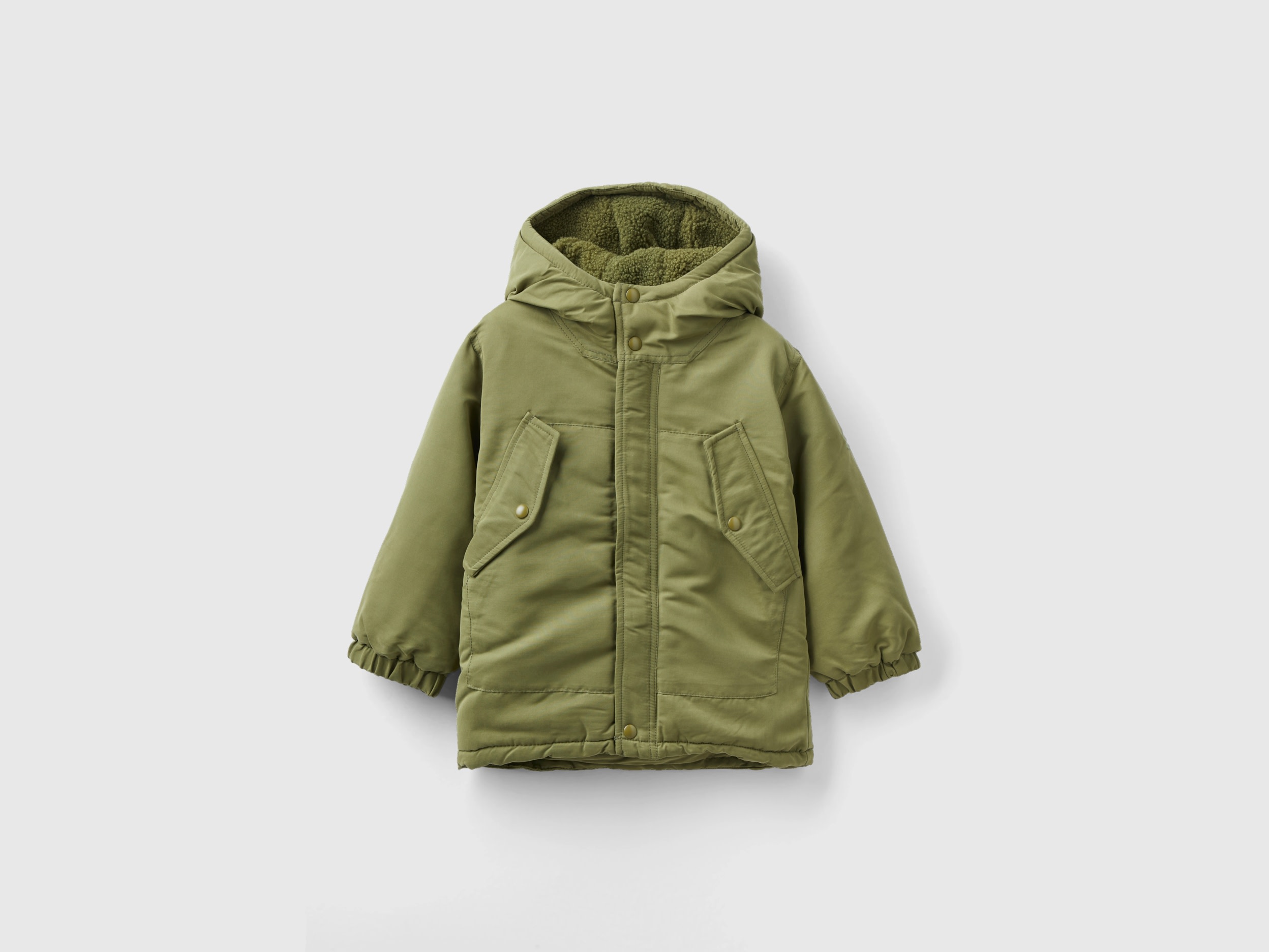 Benetton, Padded Parka With Pockets, size 5-6, Military Green, Kids