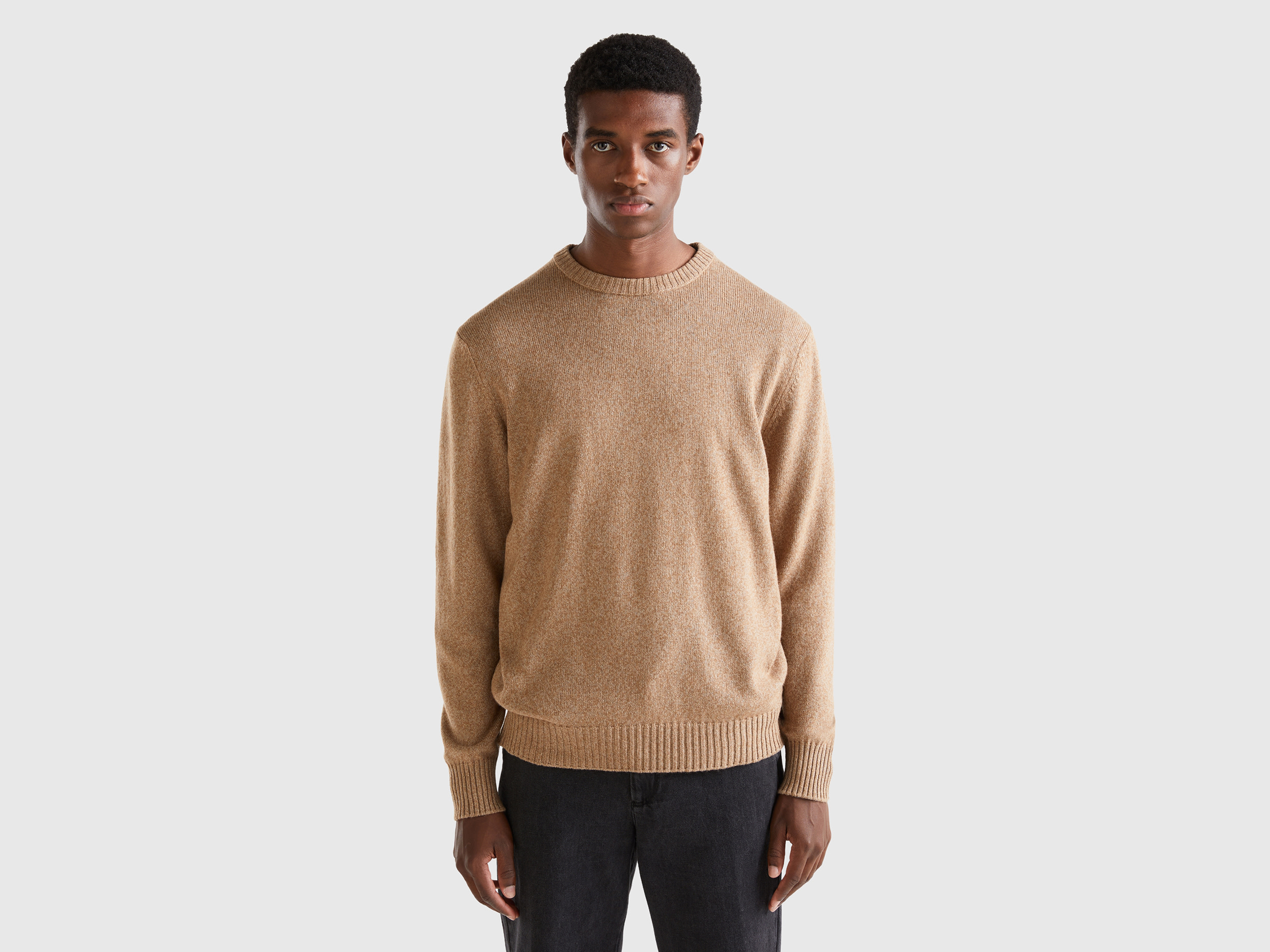 Benetton, Crew Neck Sweater In Cashmere And Wool Blend, size XL, Beige, Men