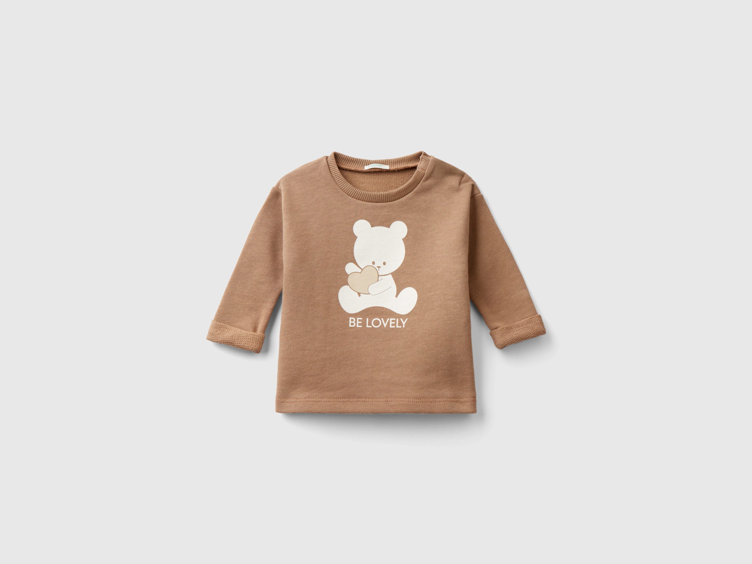 Benetton, Organic Cotton Sweatshirt With Print, size 9-12, Camel, Kids