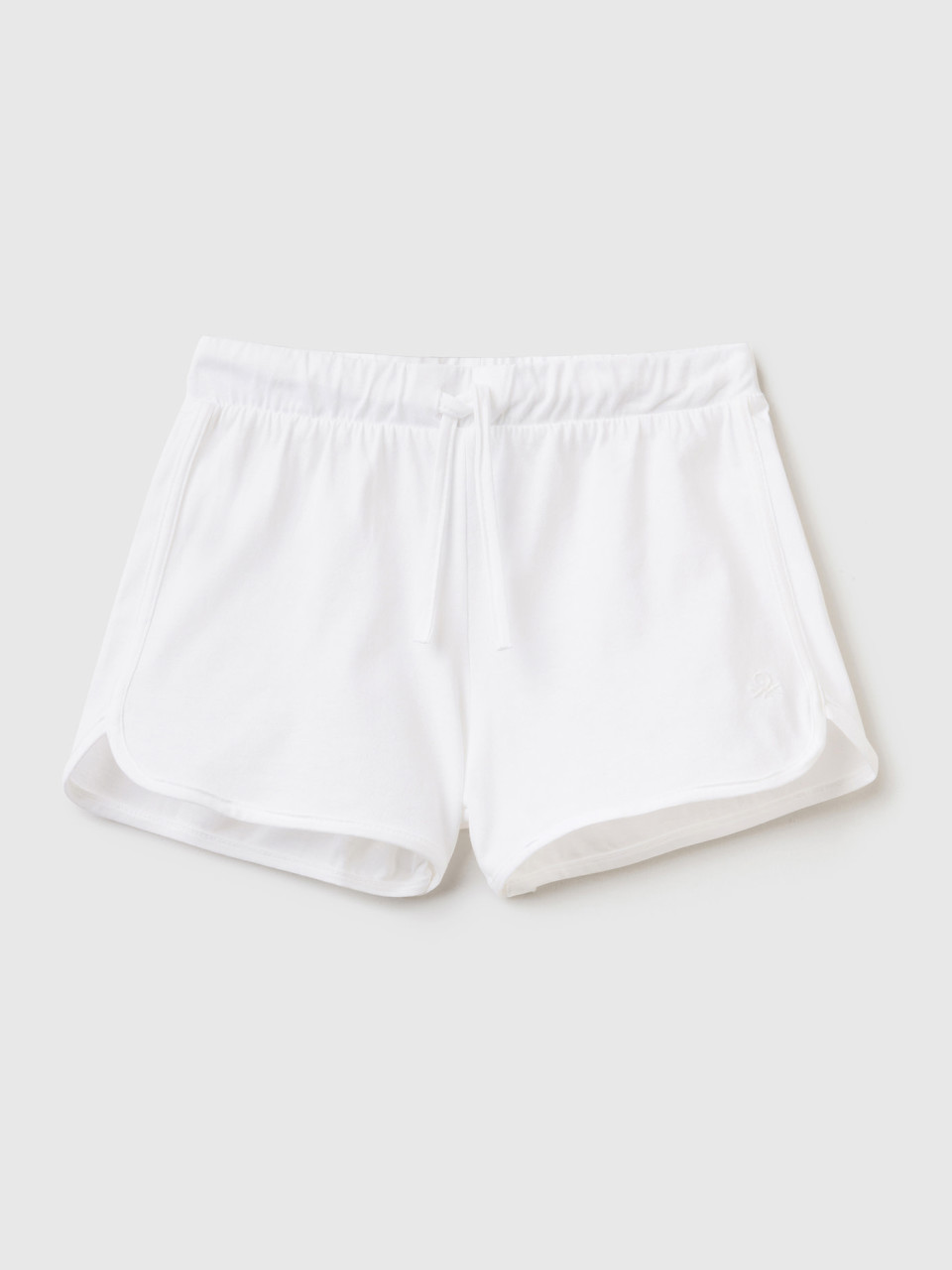 Benetton, Runner Style Shorts In Organic Cotton, White, Kids