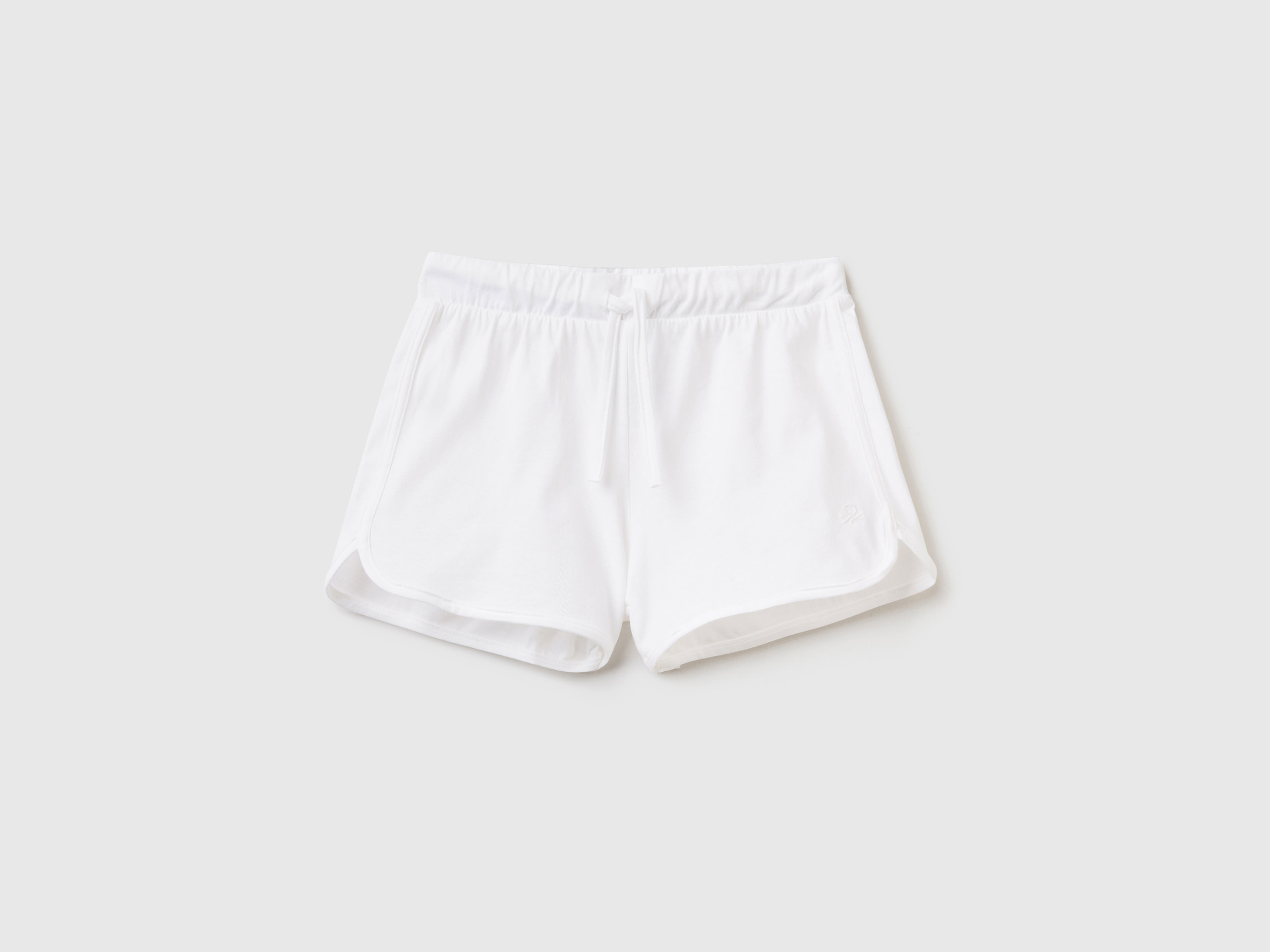 Image of Benetton, Runner Style Shorts In Organic Cotton, size M, White, Kids
