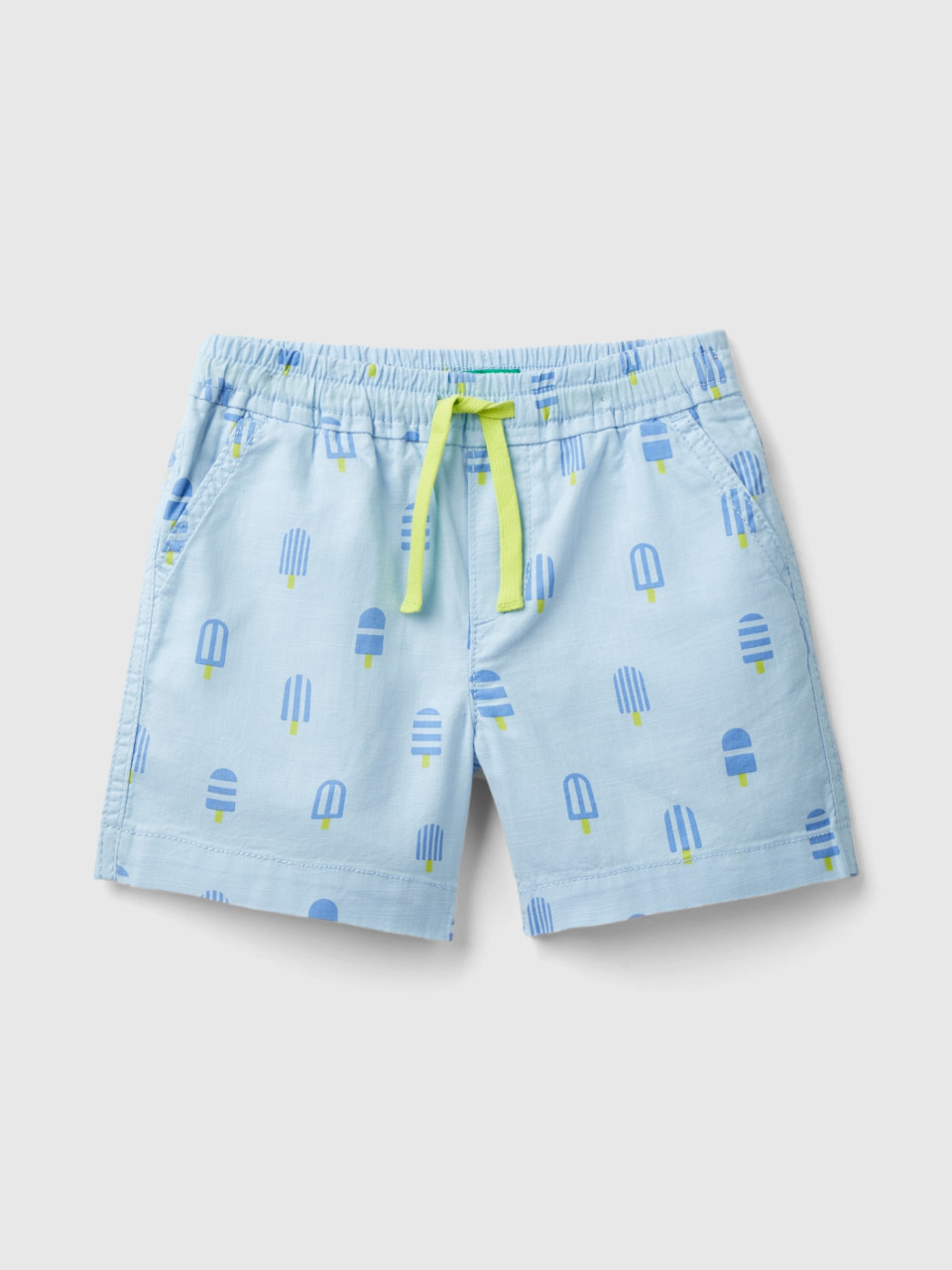 Benetton, Shorts With Ice Cream Print, Sky Blue, Kids