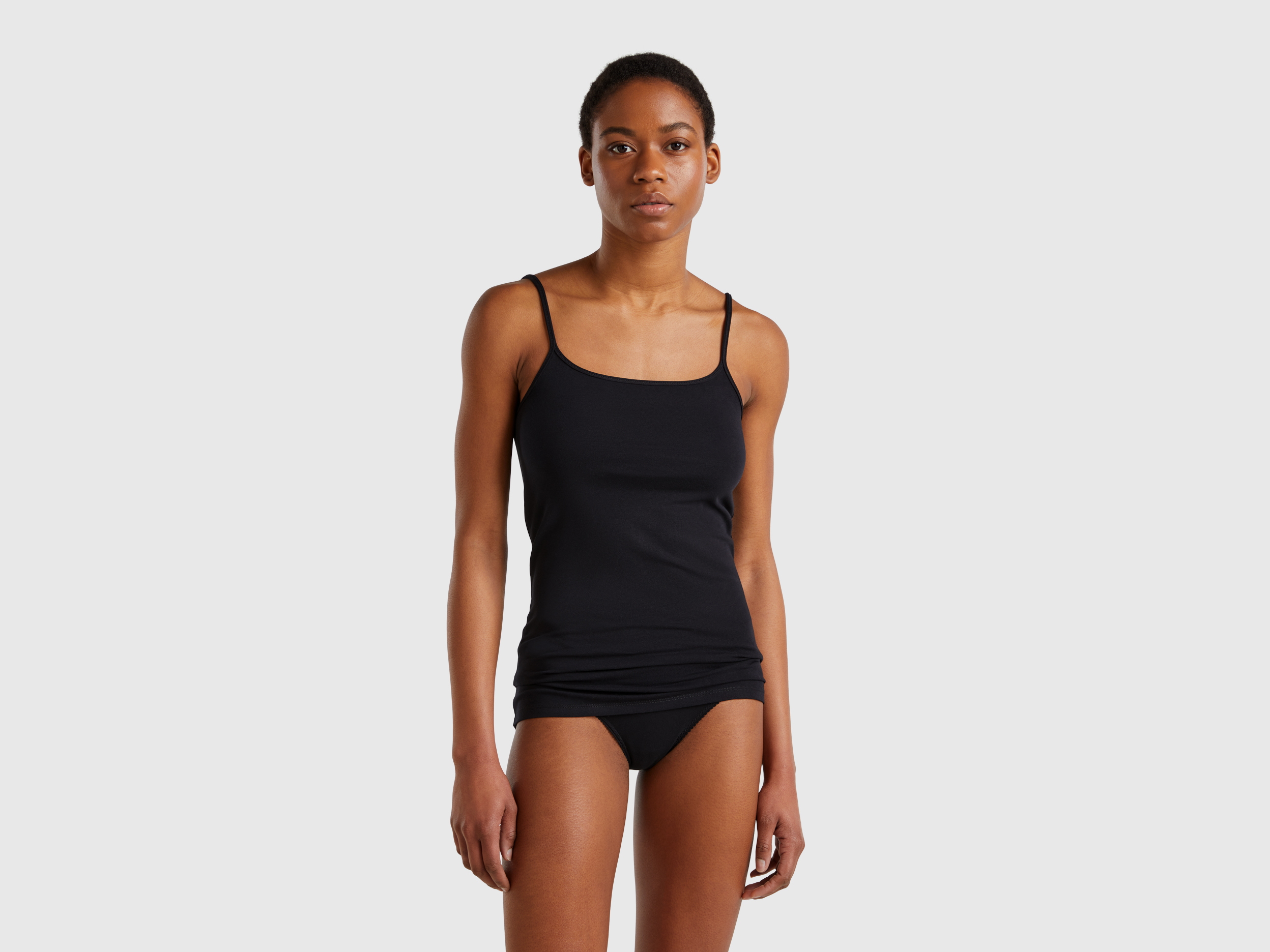 United Colors of Benetton Benetton, Φανέλα Από Ελαστικό Βαμβακερό, size L, Μαυρο, Γυναικεία