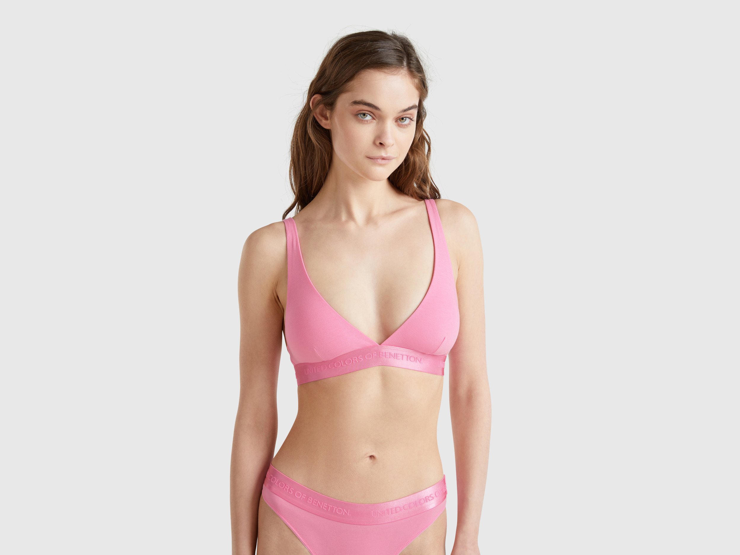 Benetton, Triangle Bra In Stretch Cotton, size 38, Pink, Women