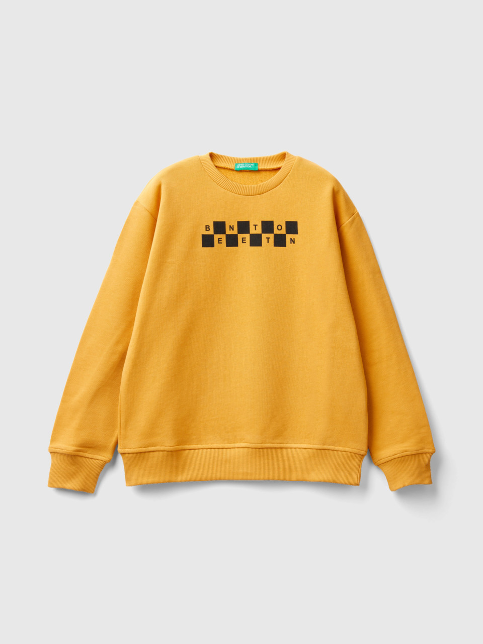 Benetton, Sweatshirt With Logo Print, Yellow, Kids