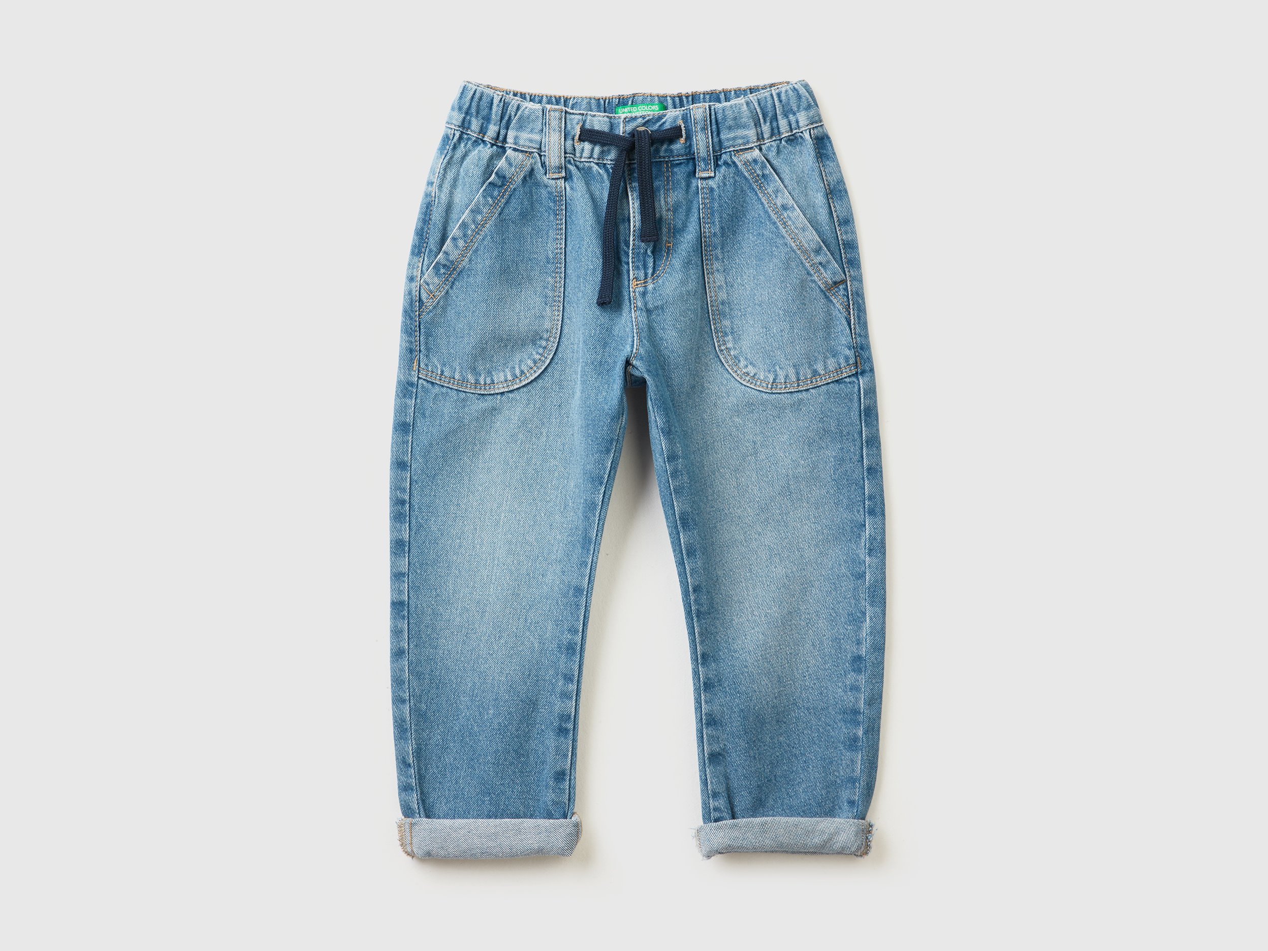 Benetton, Jeans 100% Cotone Con Maxi Tasche, Blu, Bambini