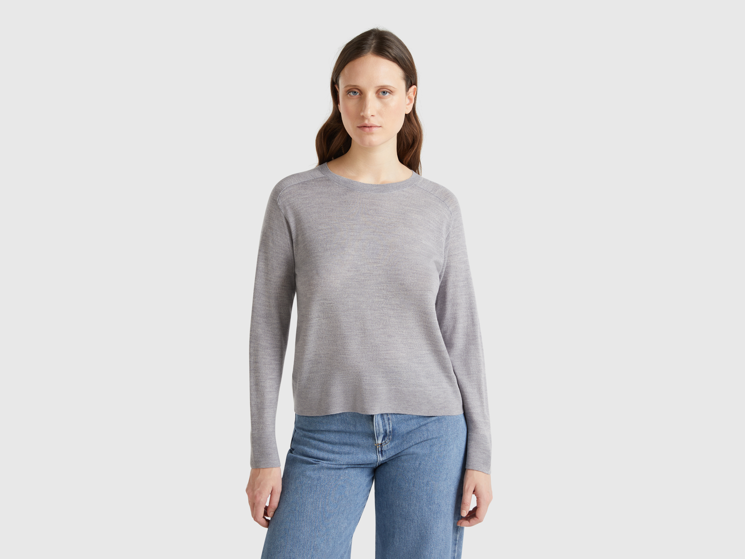 Benetton, Pull En Pure Laine Mérinos, taille L, Gris Clair - United Colors of Benetton - Modalova