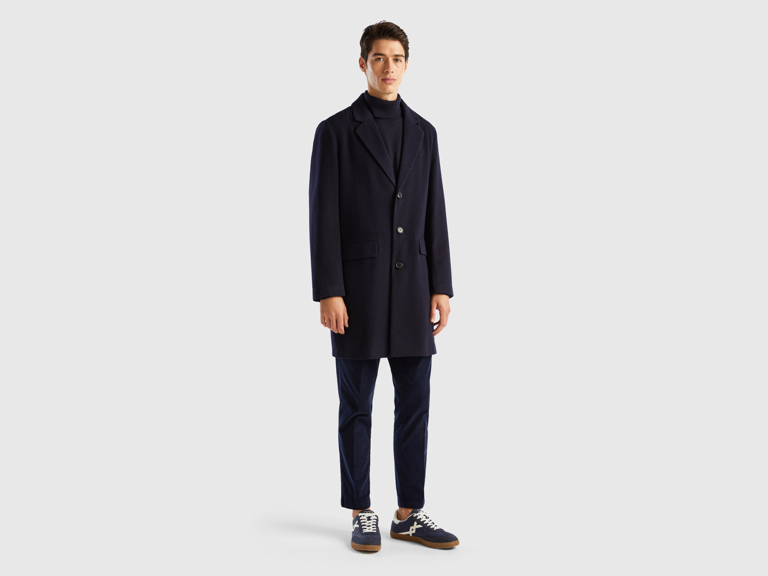 Benetton, Lined Coat In Wool Blend, size 36, Dark Blue, Men