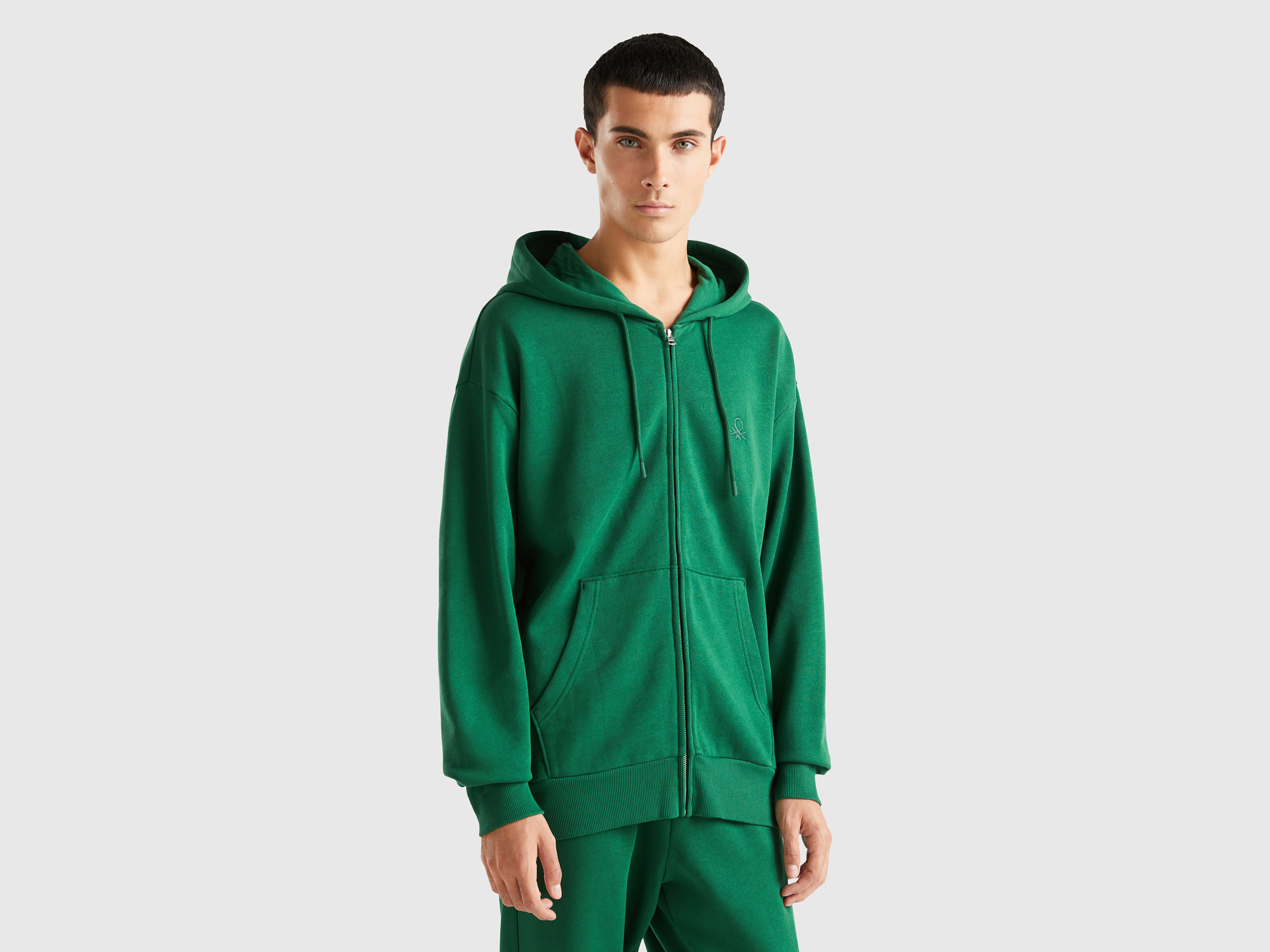 Benetton, Warm Hoodie With Zip, size XXXL, Green, Men