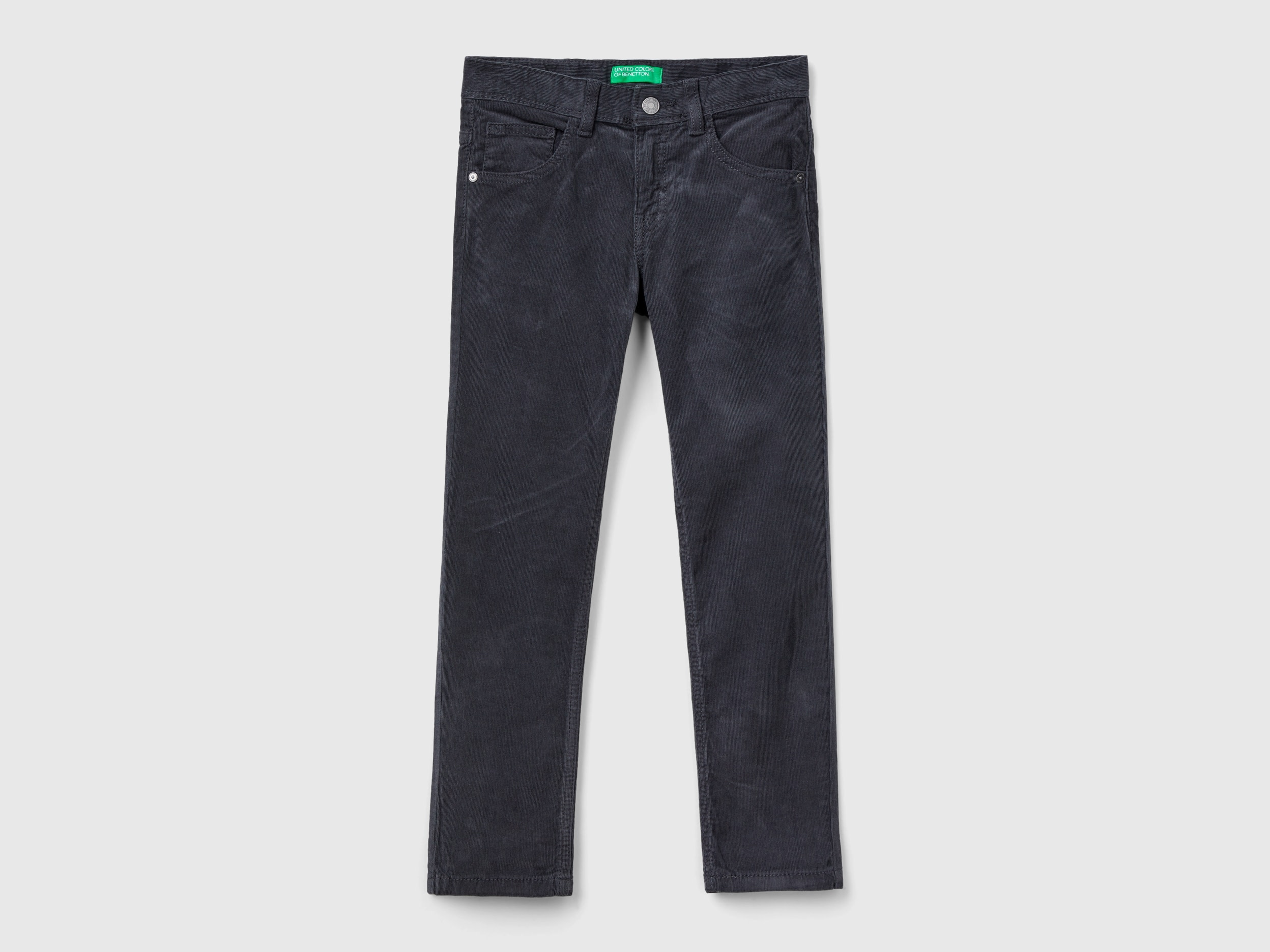 Benetton, Slim Fit Stretch Corduroy Trousers, size 3XL, Dark Gray, Kids