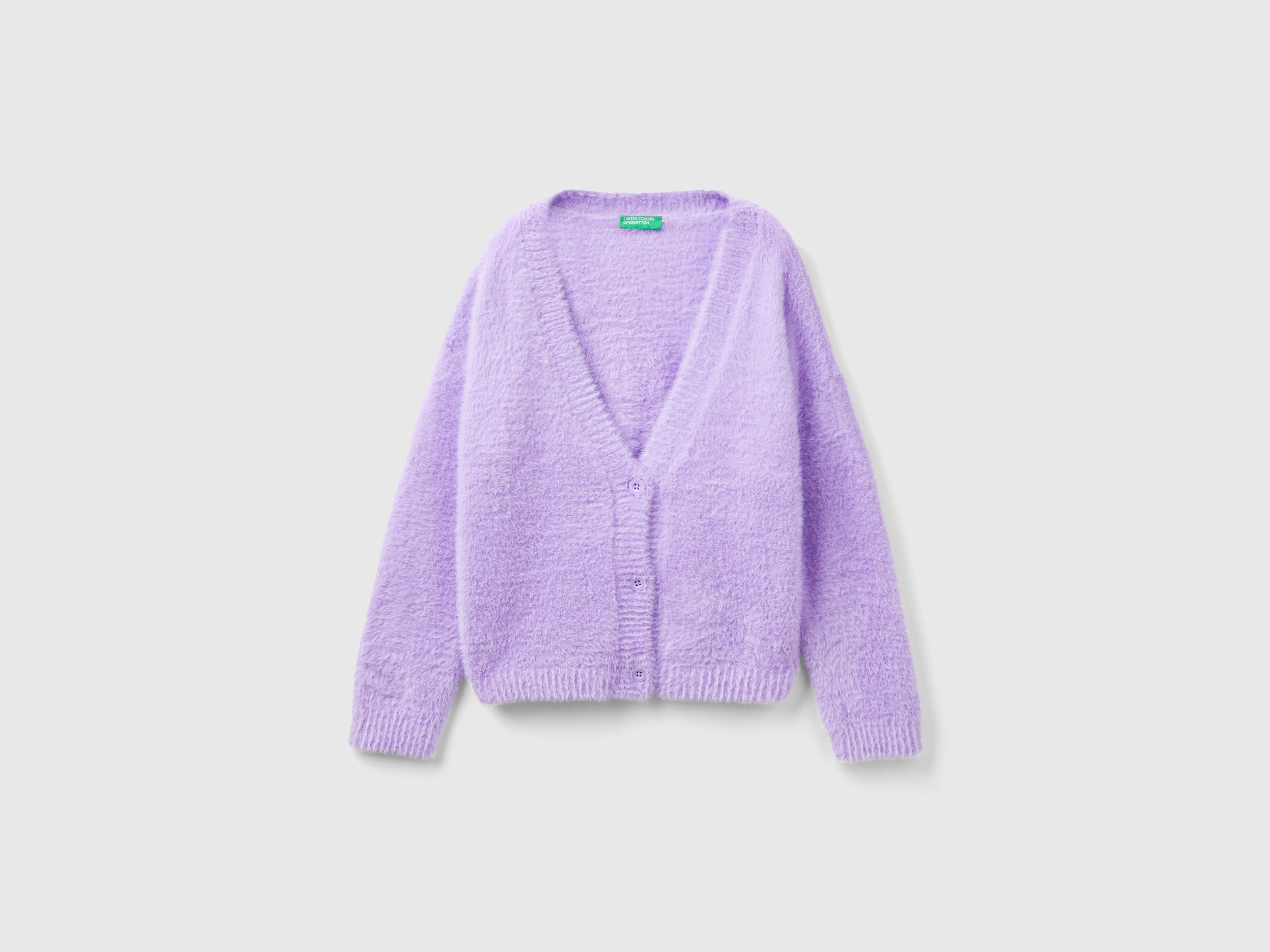 Benetton, Fluffy Yarn Cardigan, size XL, Lilac, Kids