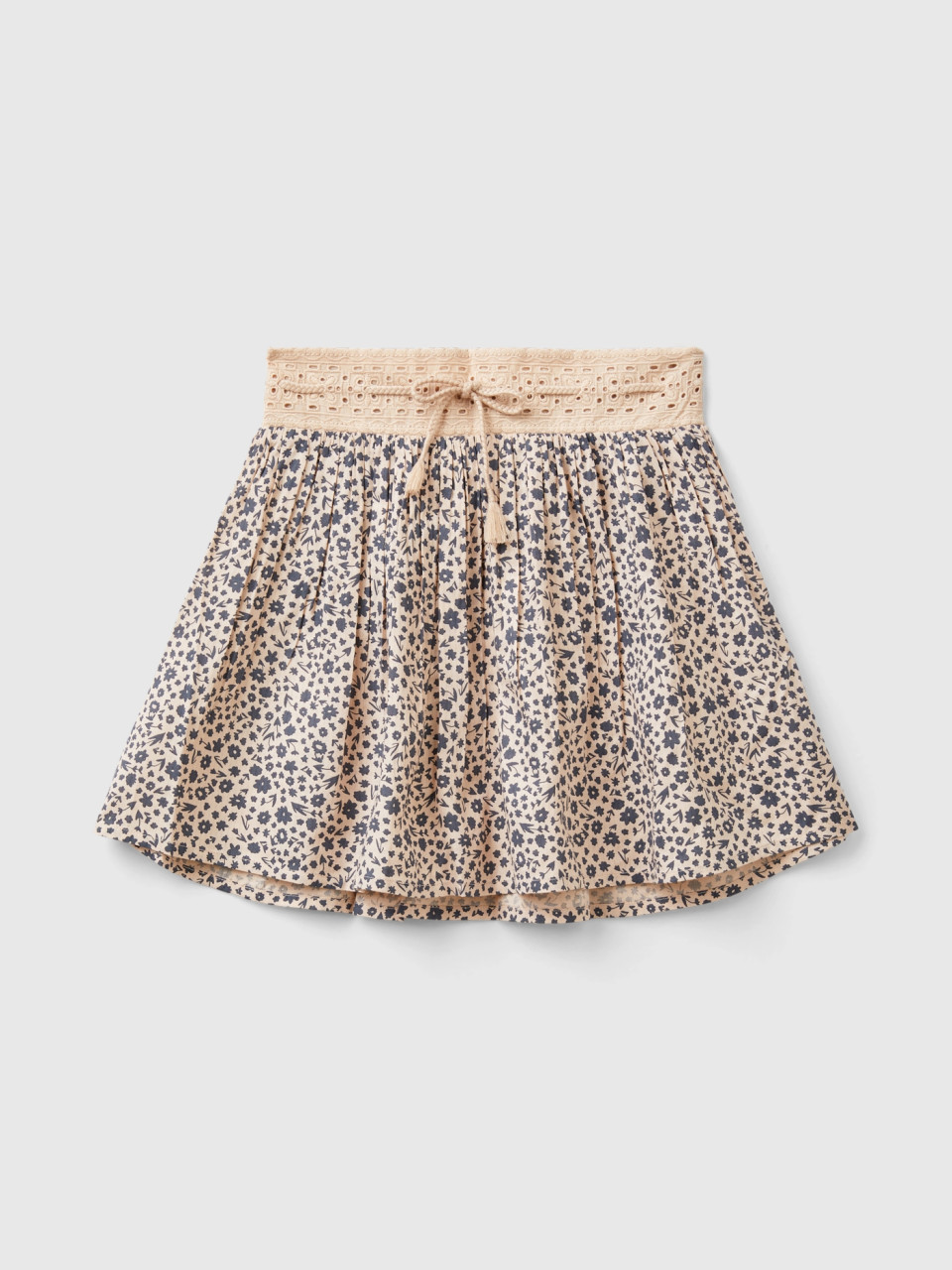 Benetton, Skirt With Floral Print, Soft Pink, Kids