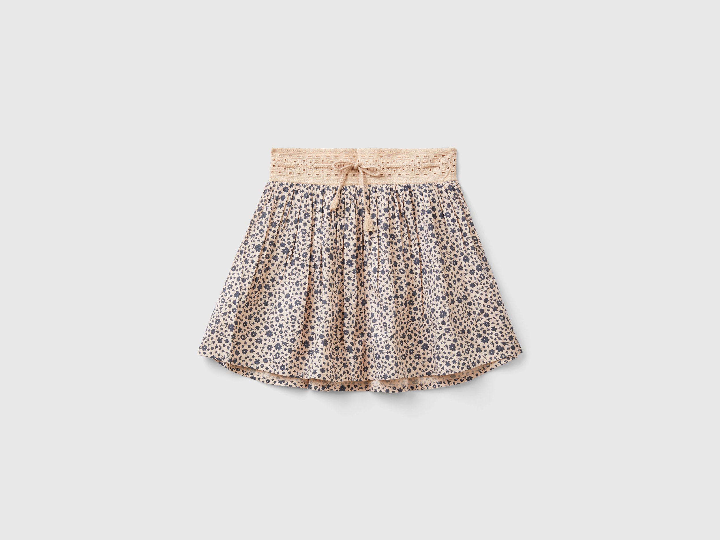 Benetton, Gonna Con Stampa Fiori, Rosa Tenue, Bambini